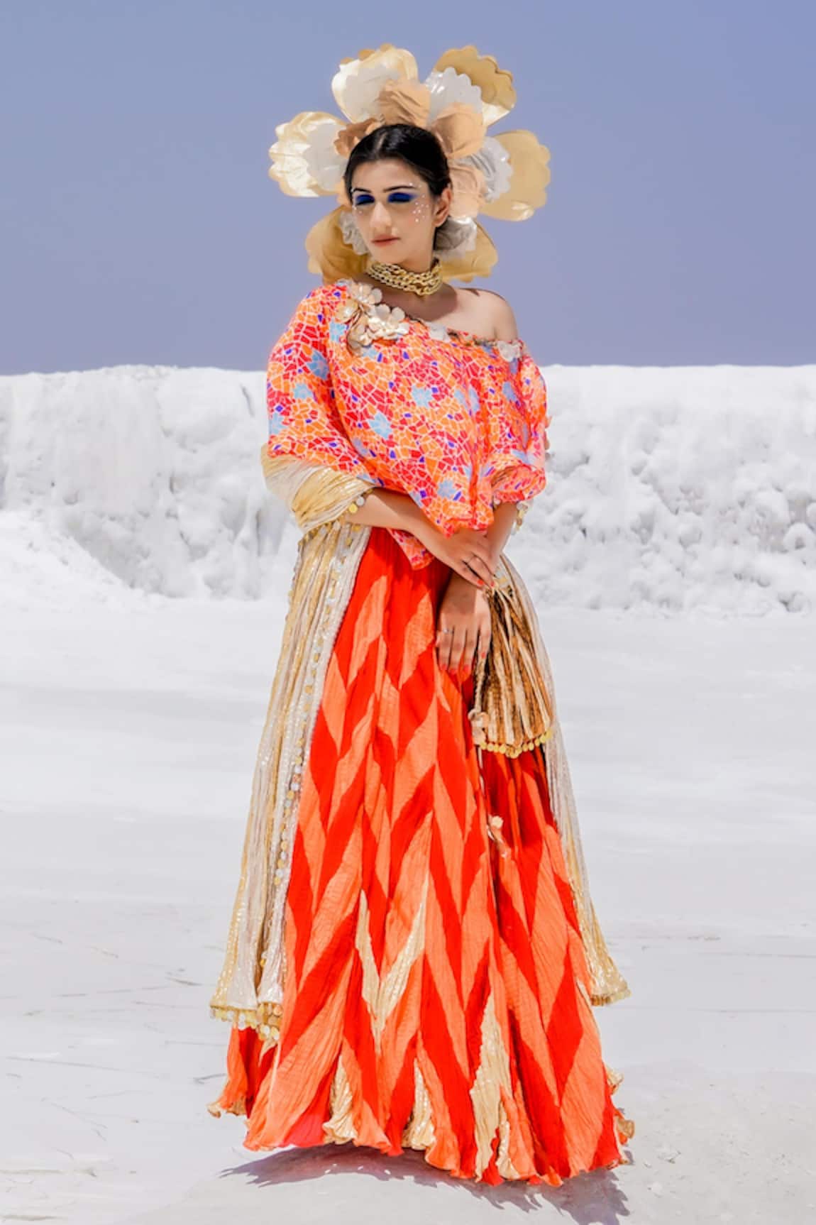 Etasha By Asha Jain Chevron Print Lehenga Set 