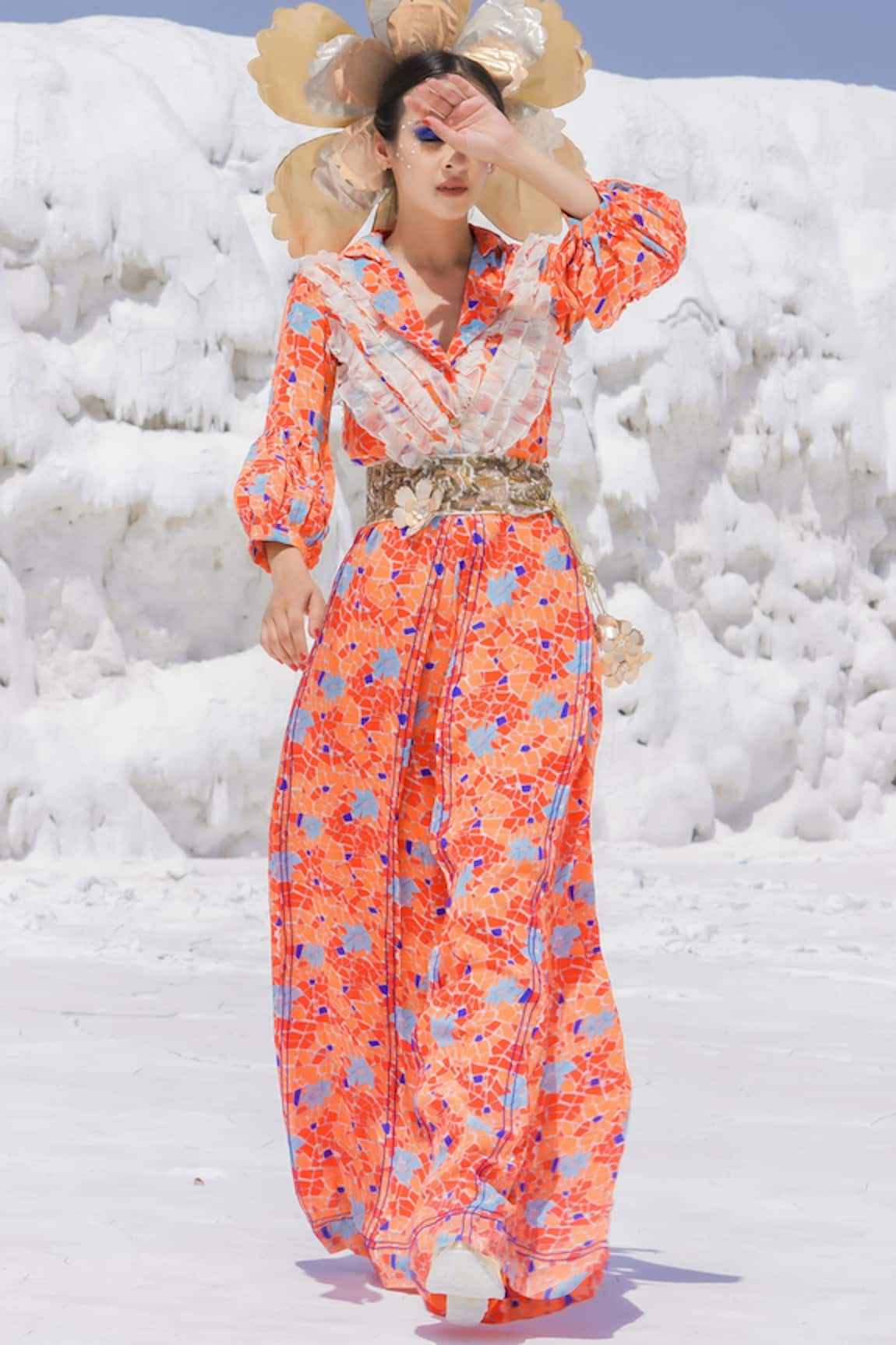 Etasha By Asha Jain Printed Jumpsuit With Belt 