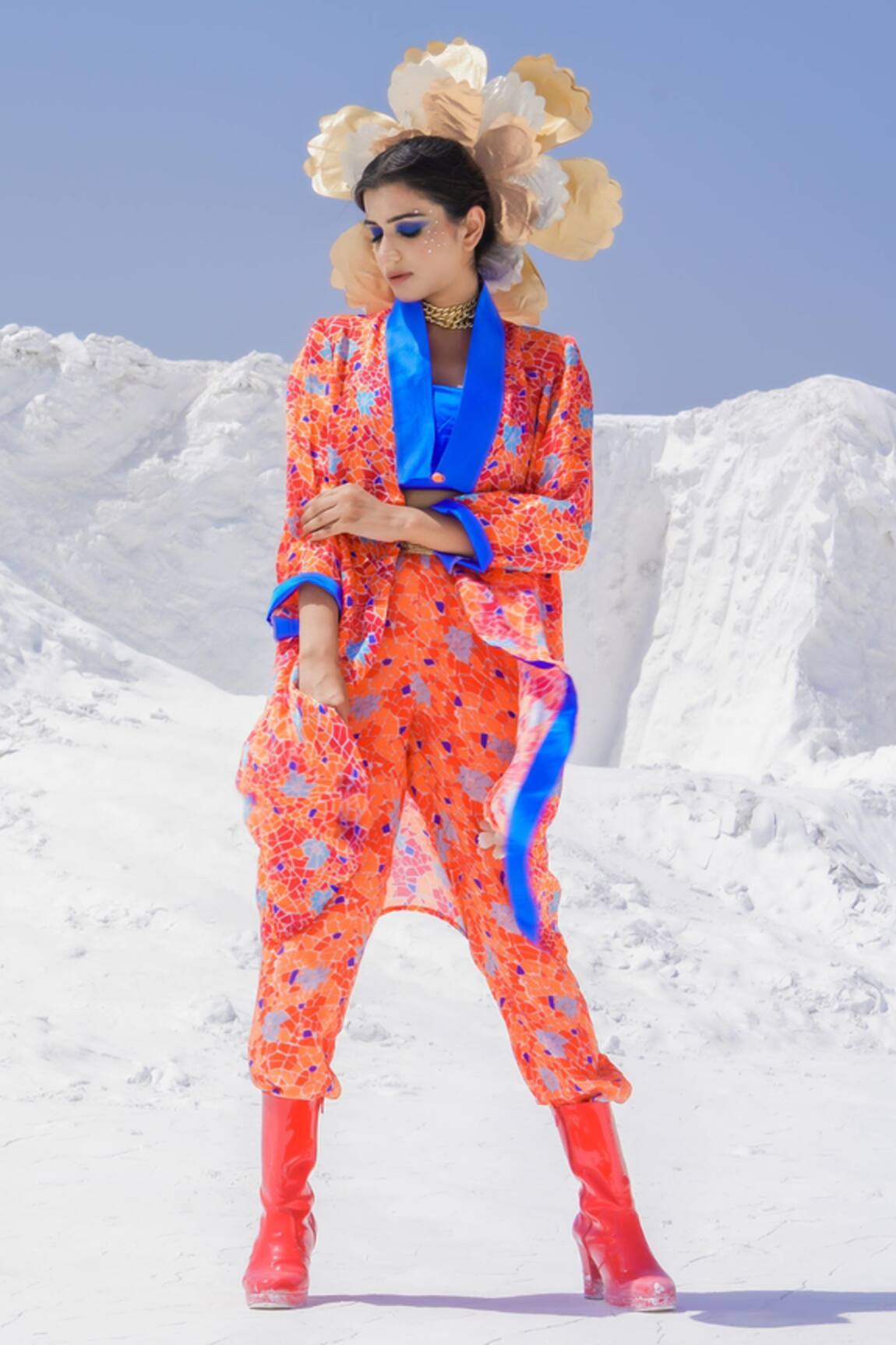 Etasha By Asha Jain Geometric Print Cape & Pant Set 
