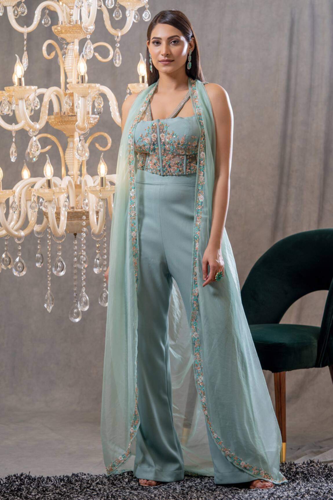 Tamaraa By Tahani Diana Silk Embroidered Jacket & Pant Set