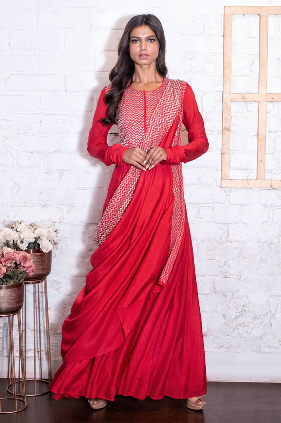 Vasavi Shah Embroidered Anarkali With Draped Dupatta 