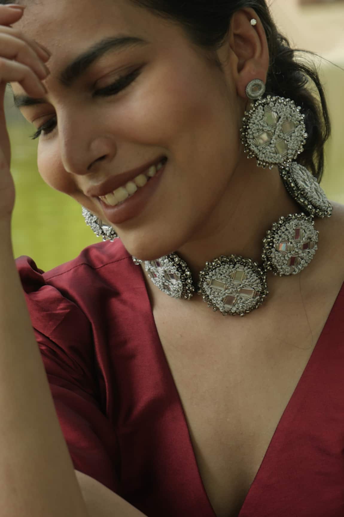 Moirra Handcrafted Mirror Work Earrings 