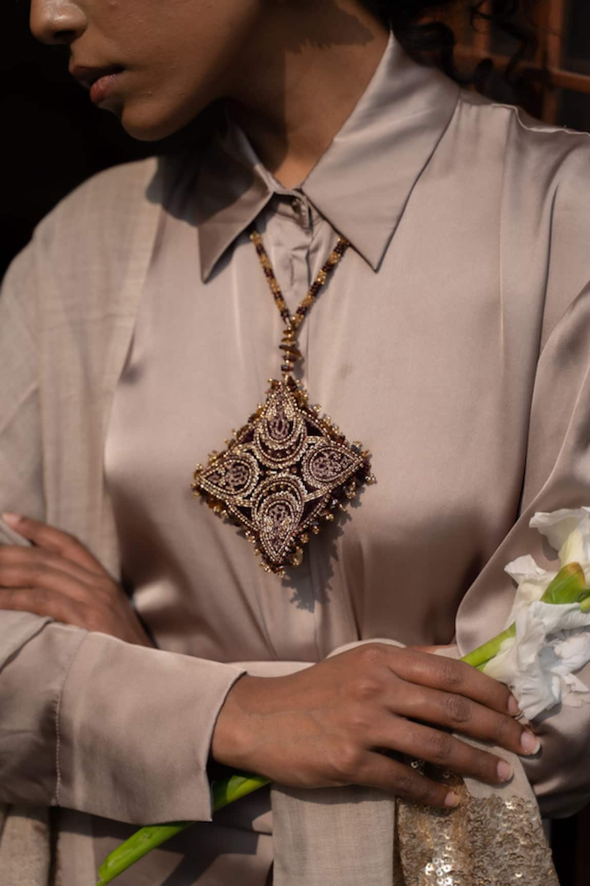 Moirra Kashmiri Embroidered Pendant Necklace