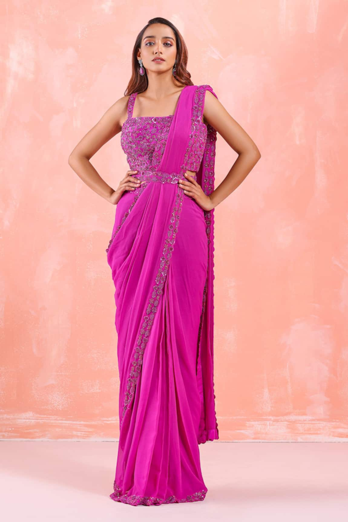 Mirroir Pre-Draped Saree With Blouse