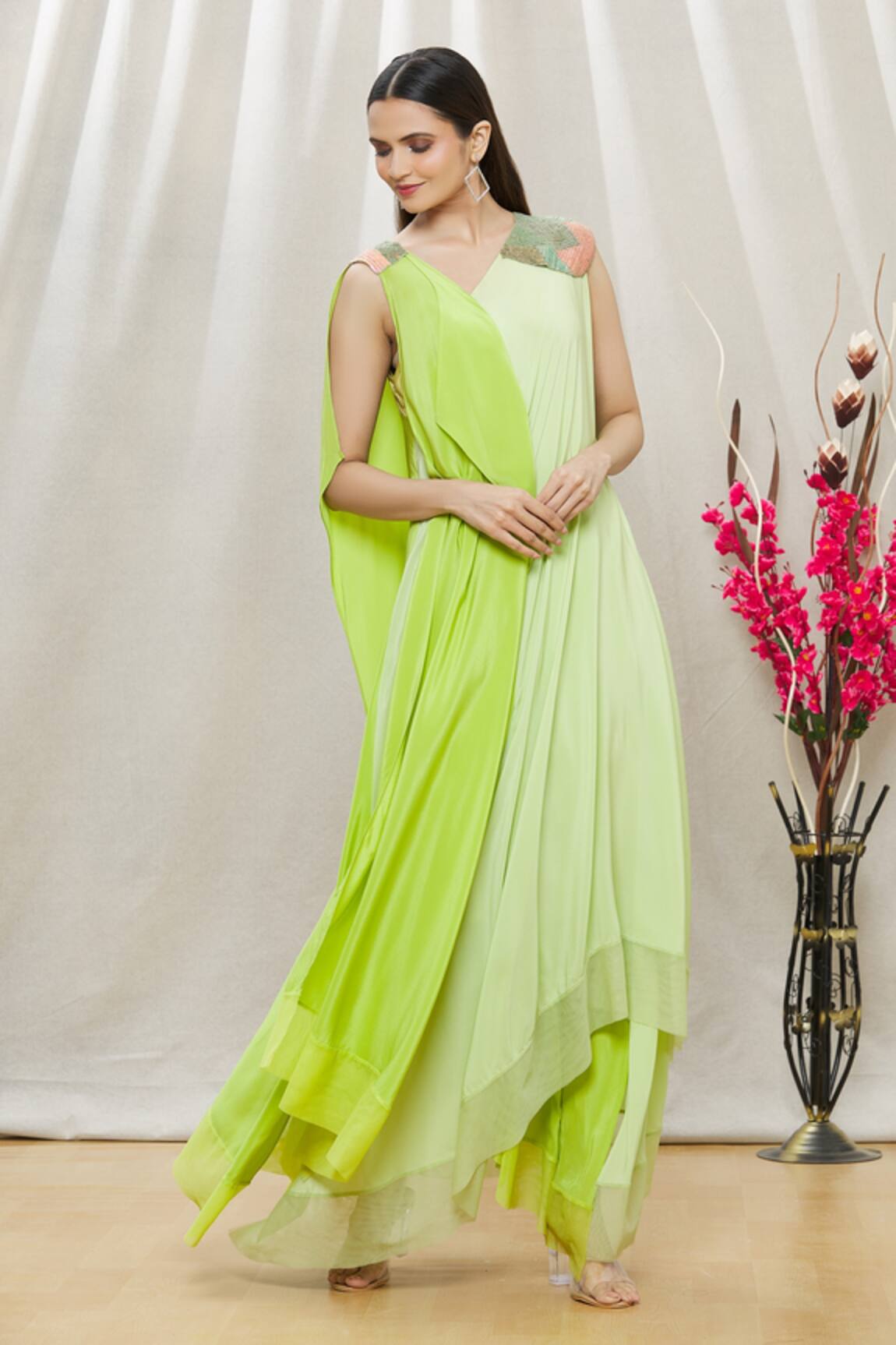 Megha Garg Colourblock Draped Dress 