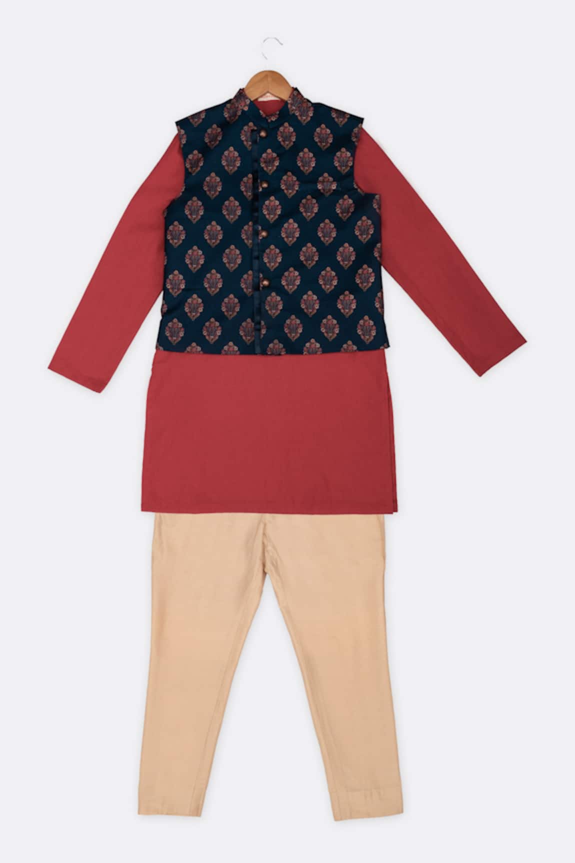 Minikin Floral Printed Kurta & Bundi Set 