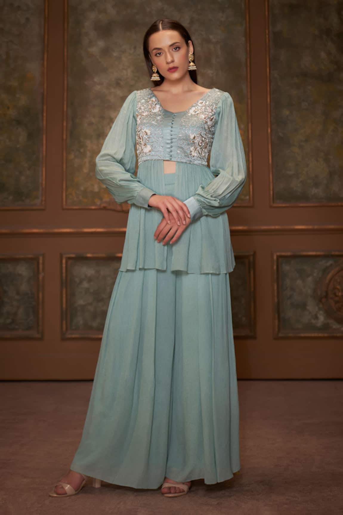 Suruchi Parakh Embroidered Peplum Top & Pant Set 