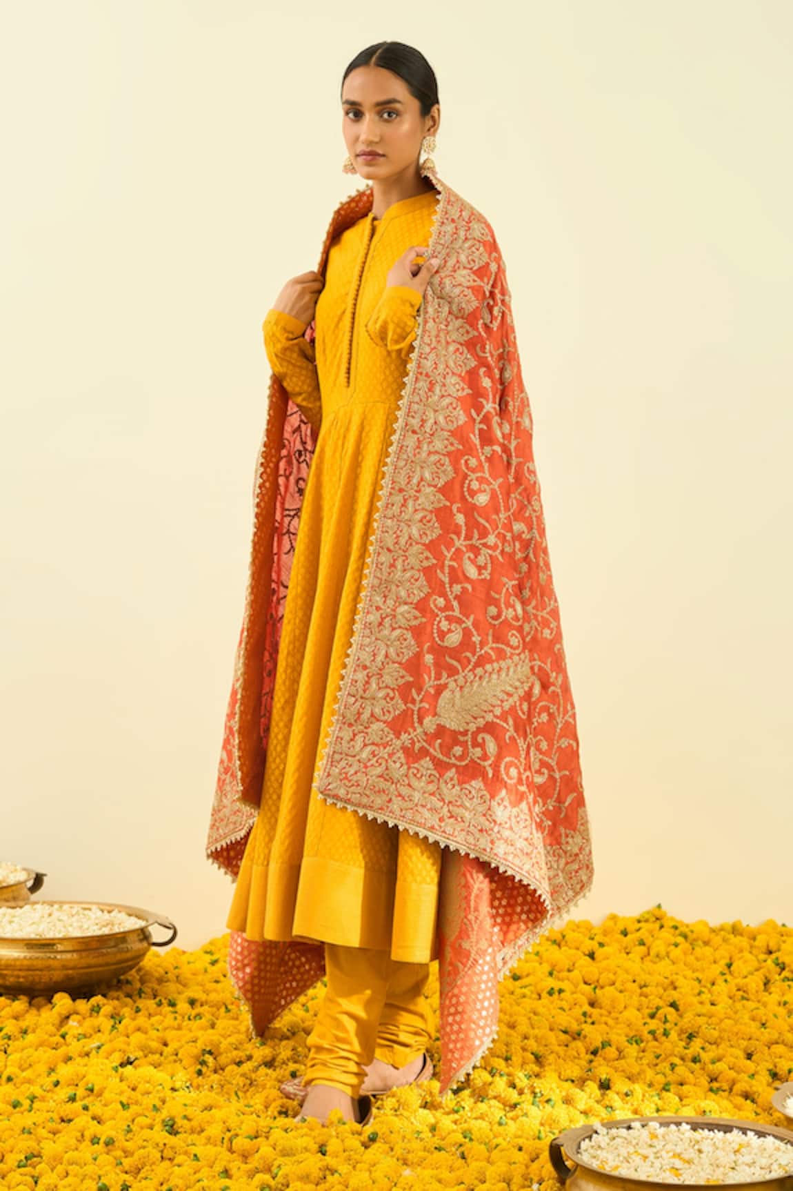Sheetal Batra Raw Silk Tilla Embroidered Dupatta 