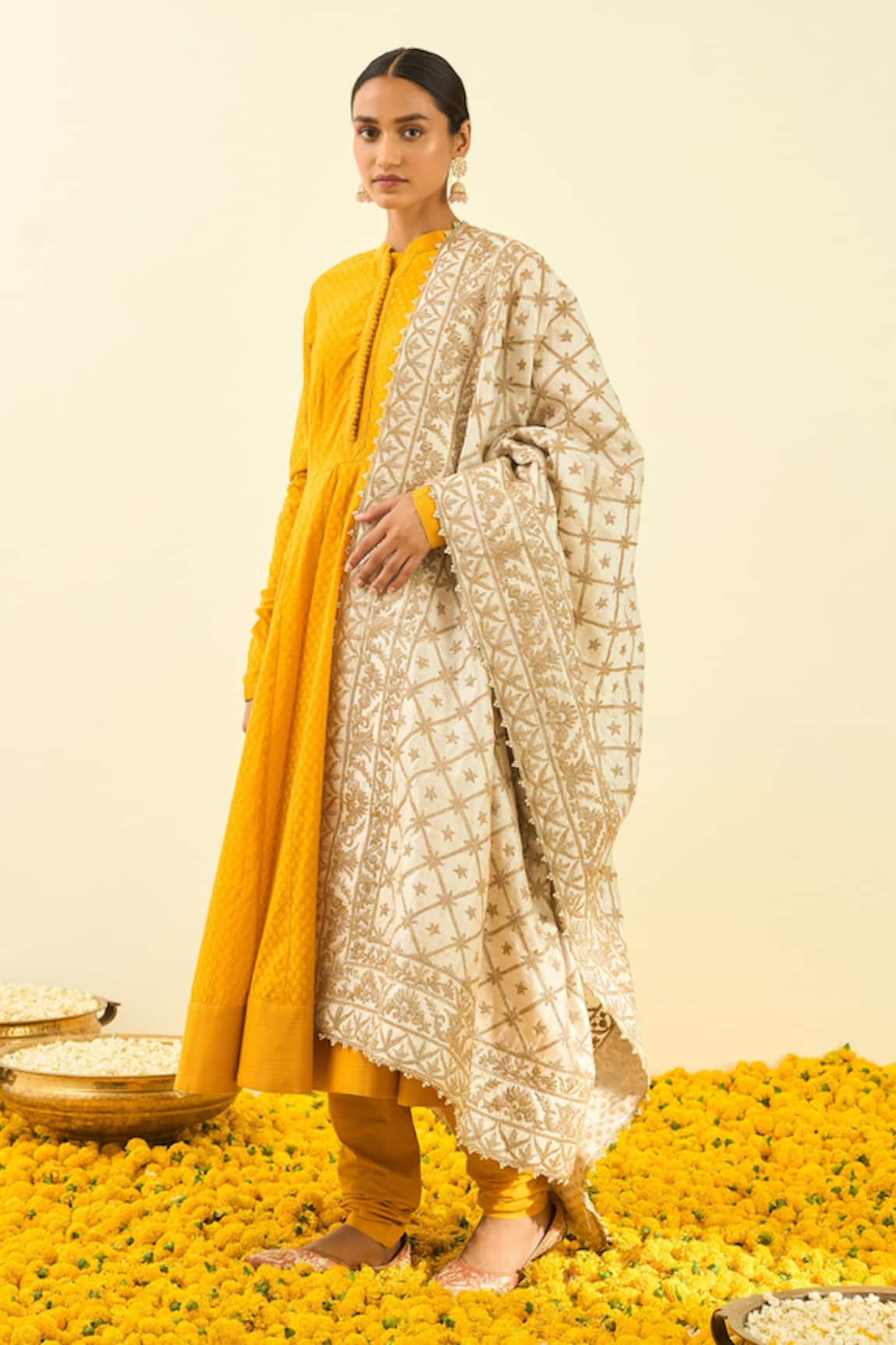 Sheetal Batra Raw Silk Tilla Embroidered Dupatta 