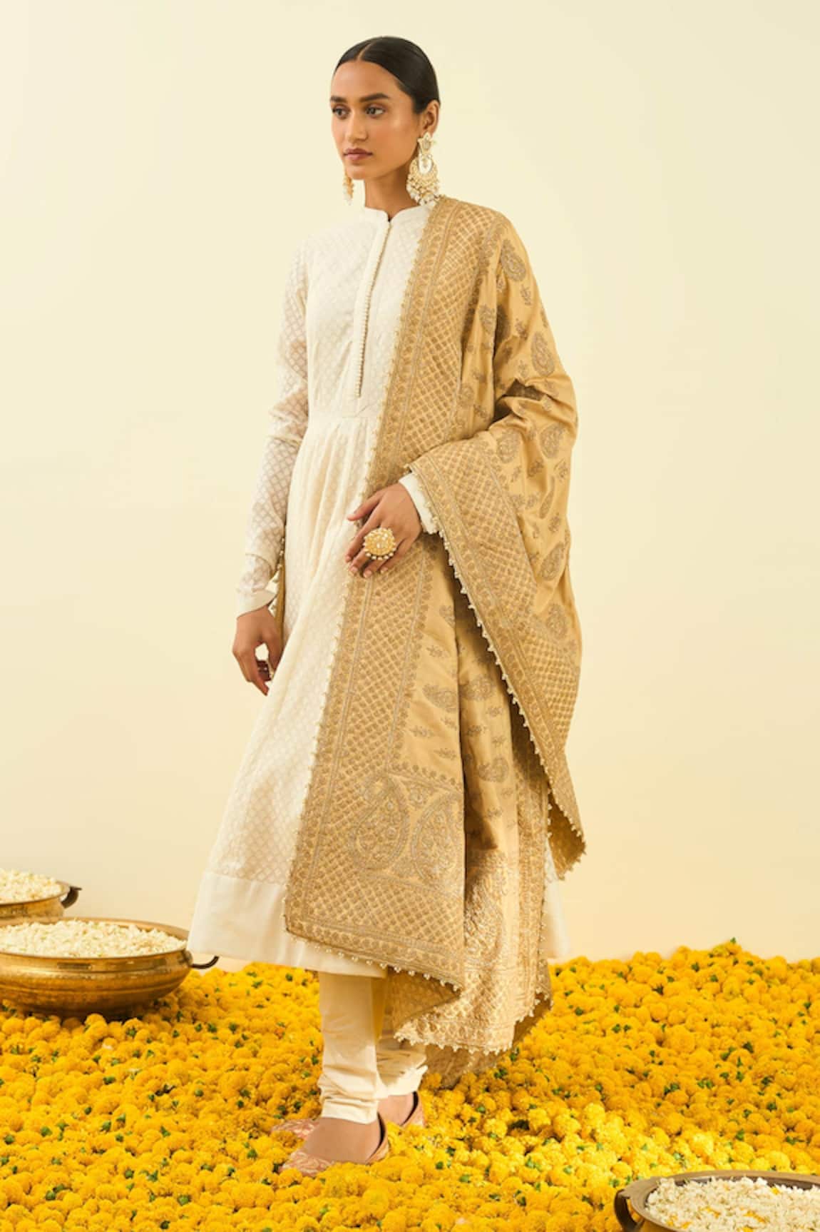 Sheetal Batra Raw Silk Tilla Embroidered Dupatta 