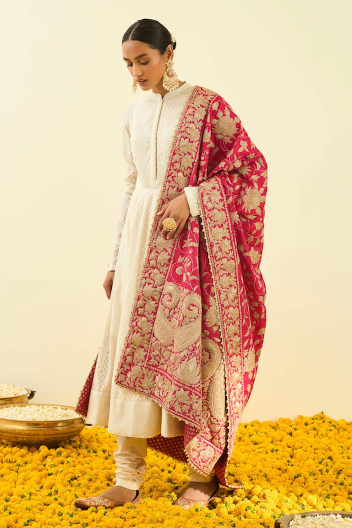 Sheetal Batra Raw Silk Tilla Embroidered Dupatta