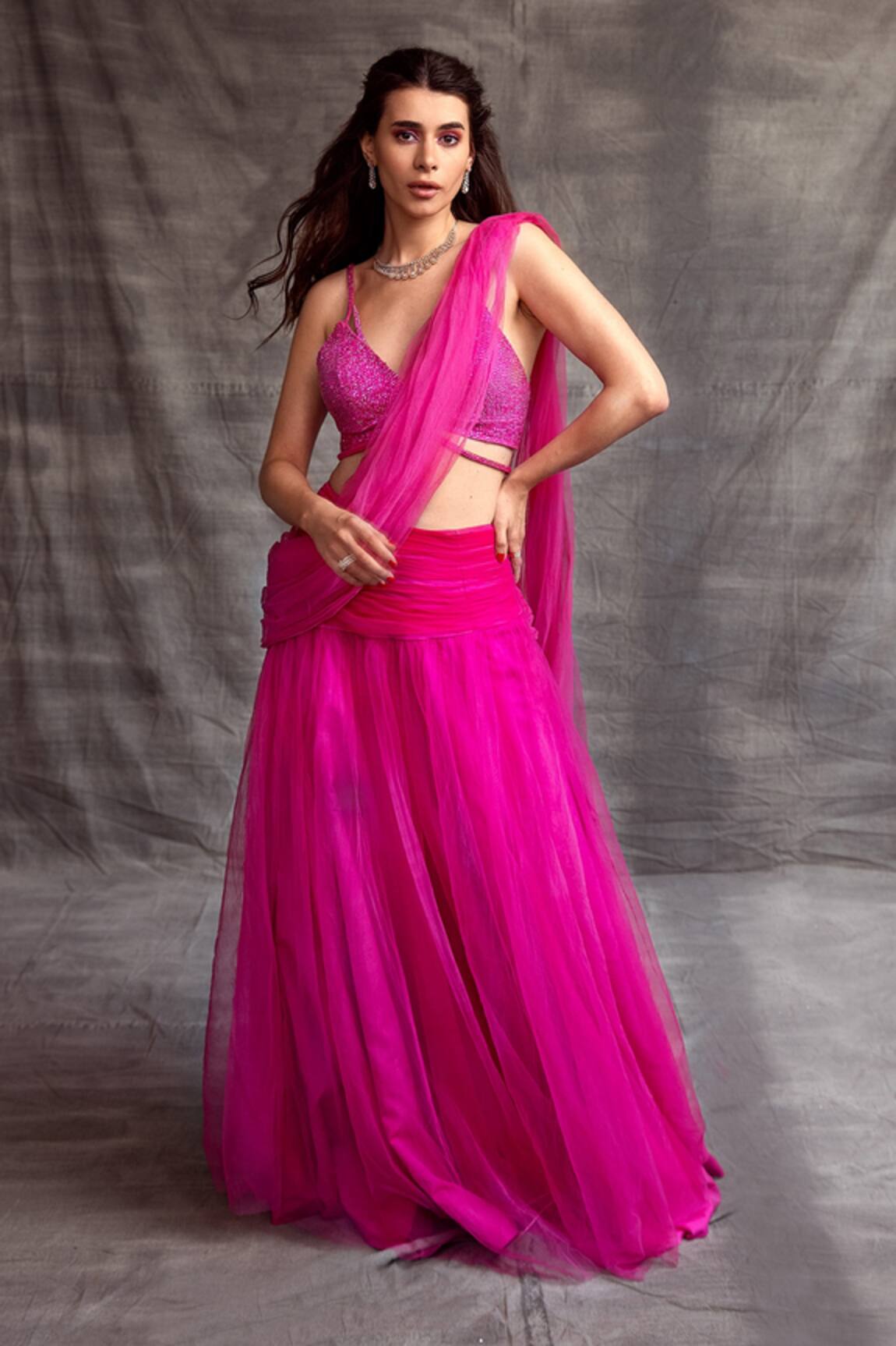 Buy Isha Gupta Tayal Yellow Silk Pre-stitched Lehenga Saree With Blouse  Online | Aza Fashions