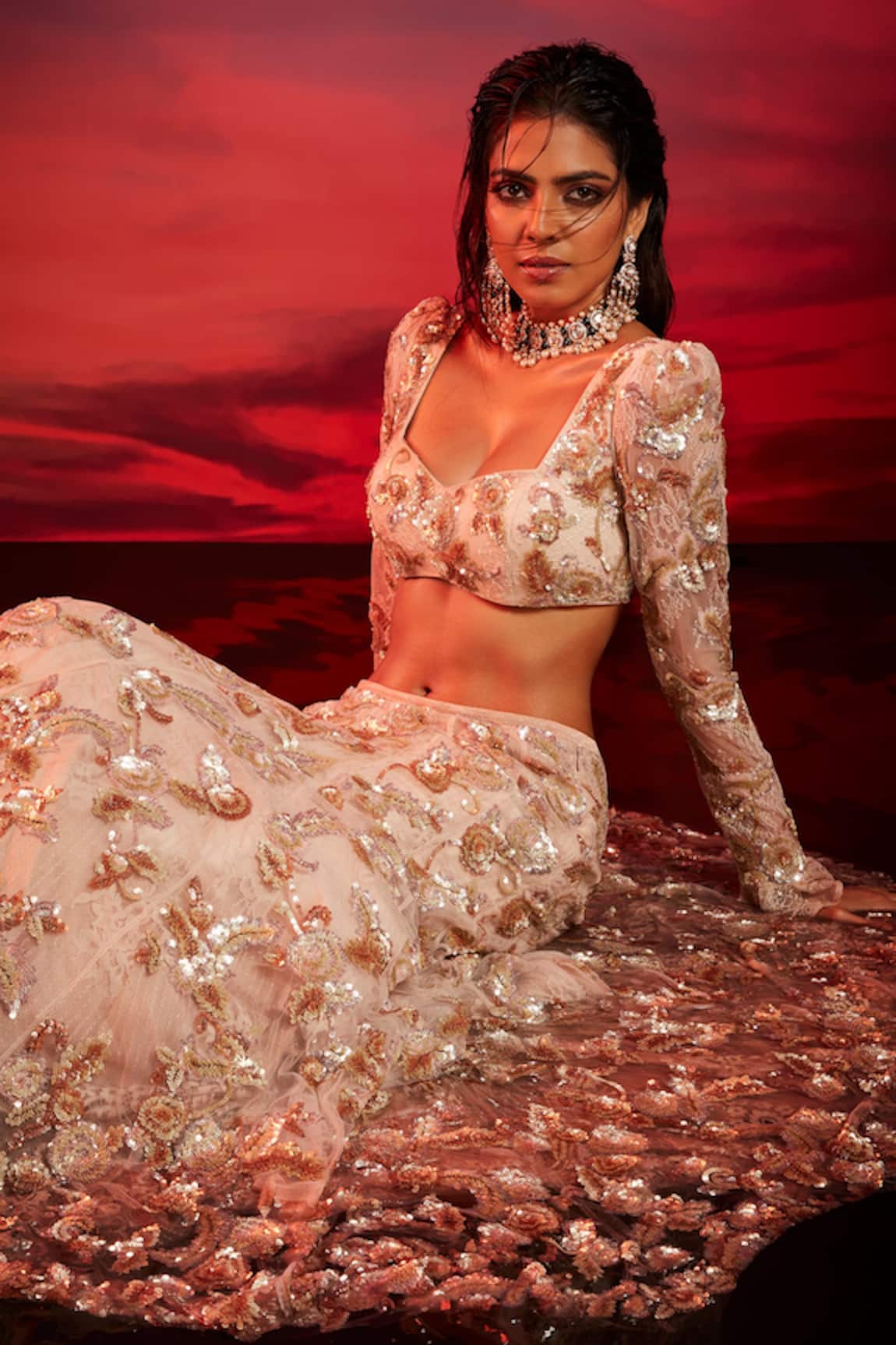 Shehlaa Khan Lace Work Bridal Lehenga Set
