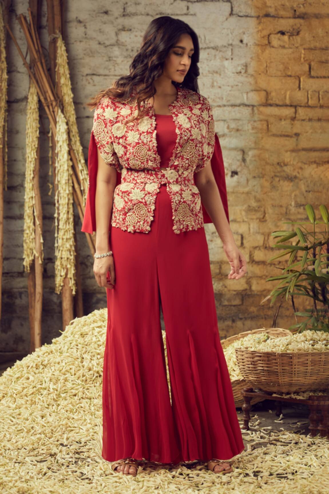 Nehha Nhata Floral Embroidered Cape & Sharara Set