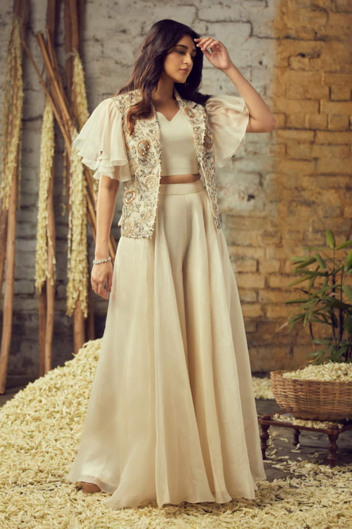 Nehha Nhata Floral Embroidered Jacket Sharara Set