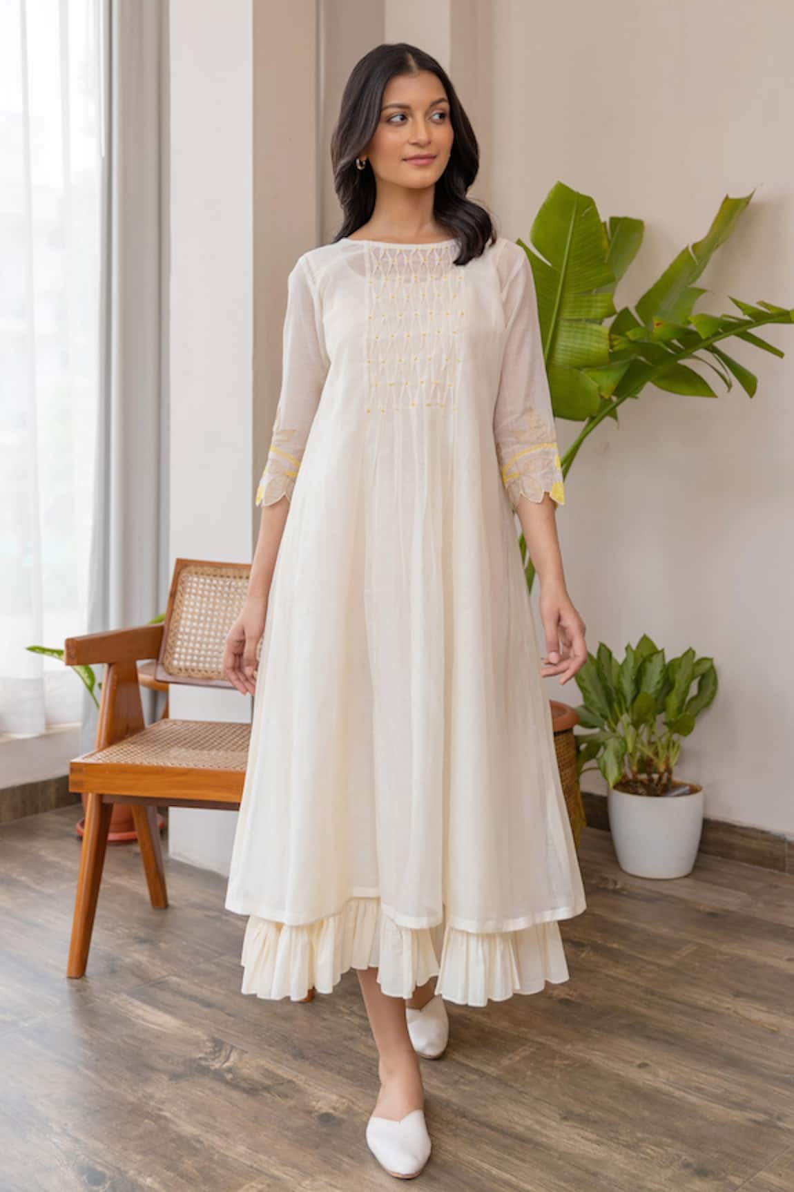 Khamaj India Chanderi Smocked Dress