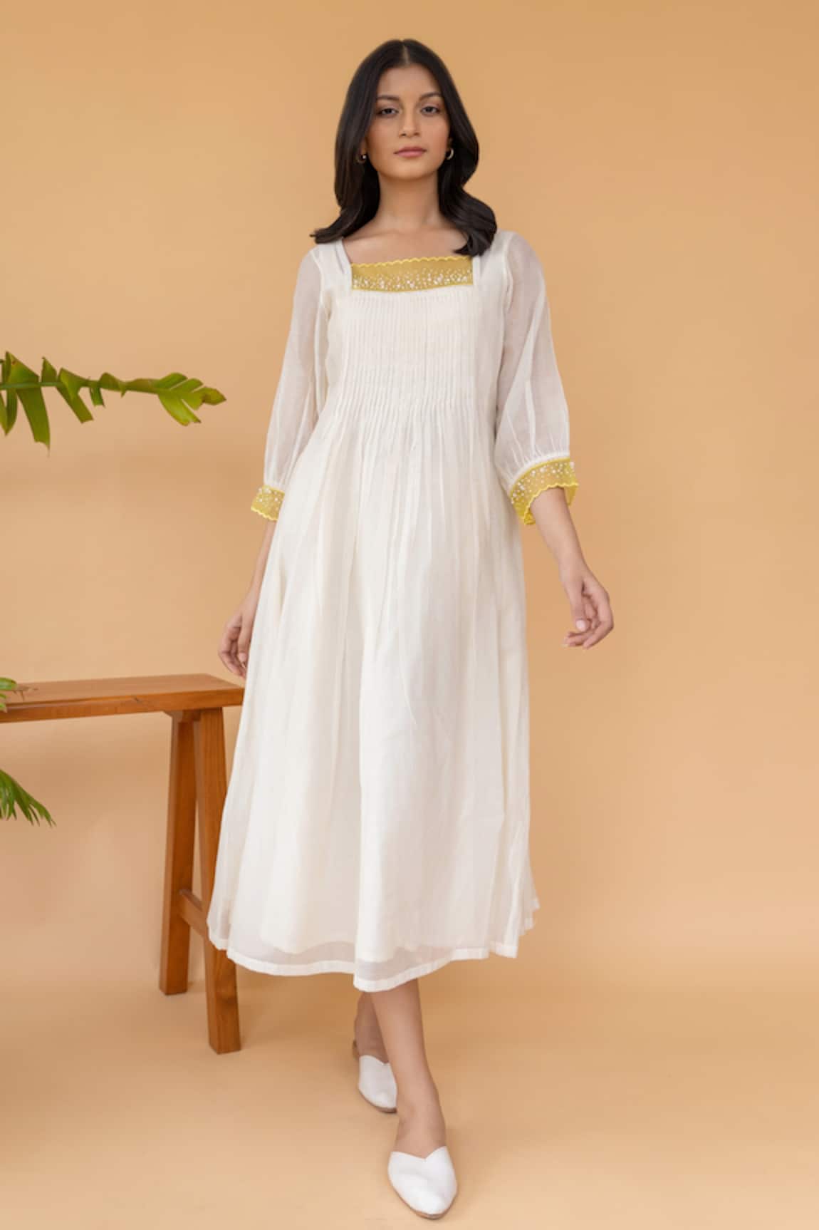 Khamaj India Chanderi Pleated Dress