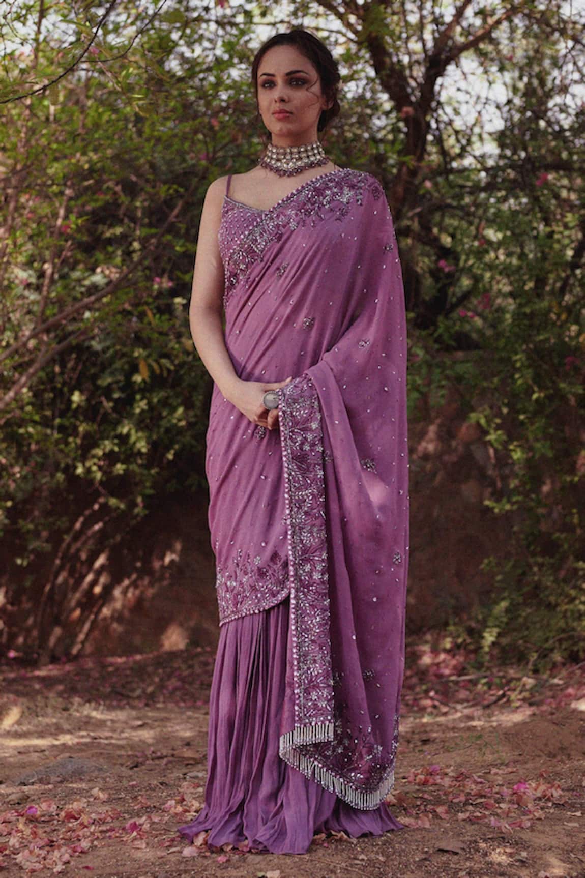 Irrau by Samir Mantri Floral Embroidered Saree With Blouse