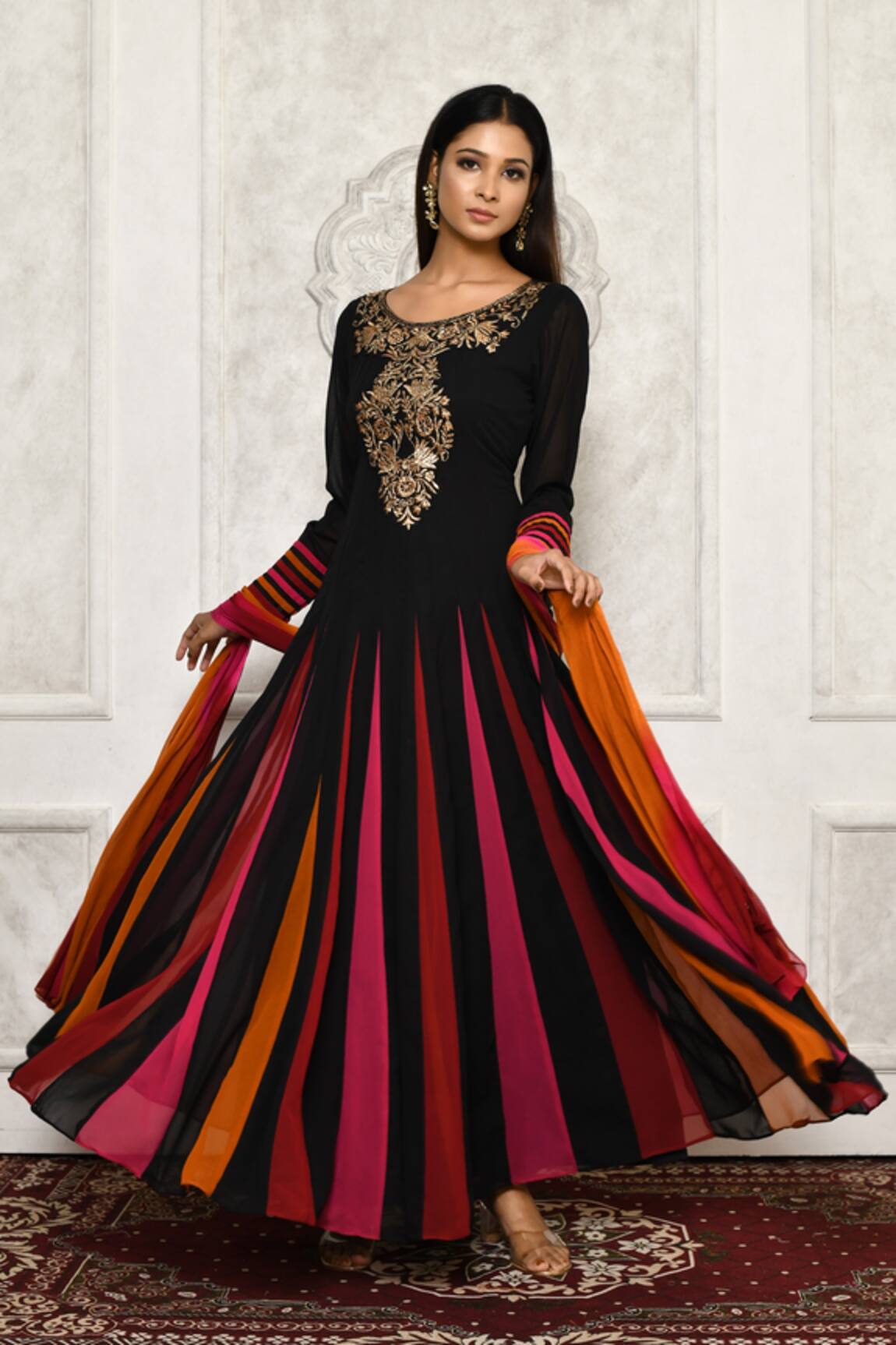 Aryavir Malhotra Floral Embroidered Anarkali Set With Dupatta