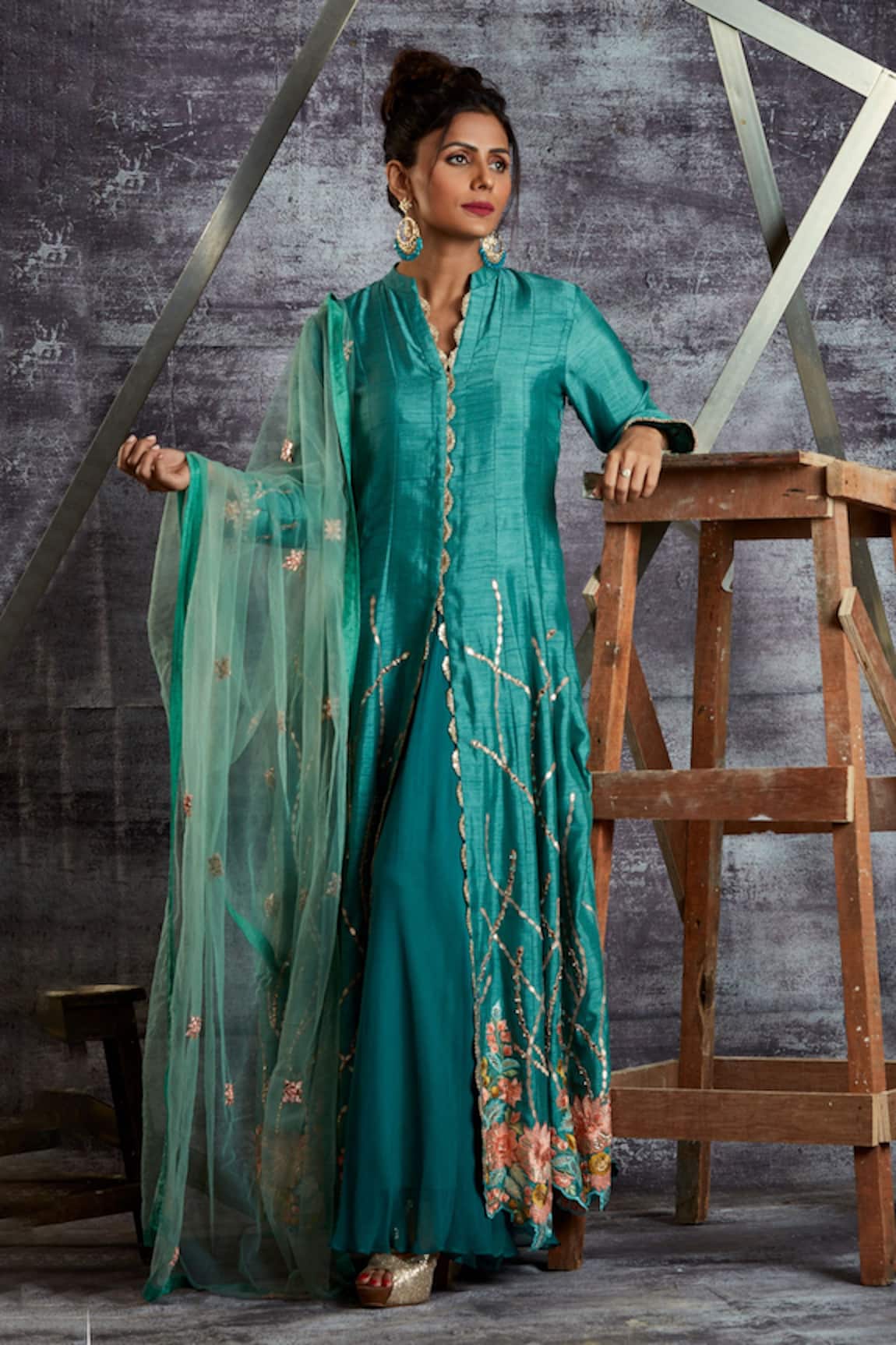 Sunita Nagi Embroidered Front Slit Anarkali With Dupatta 