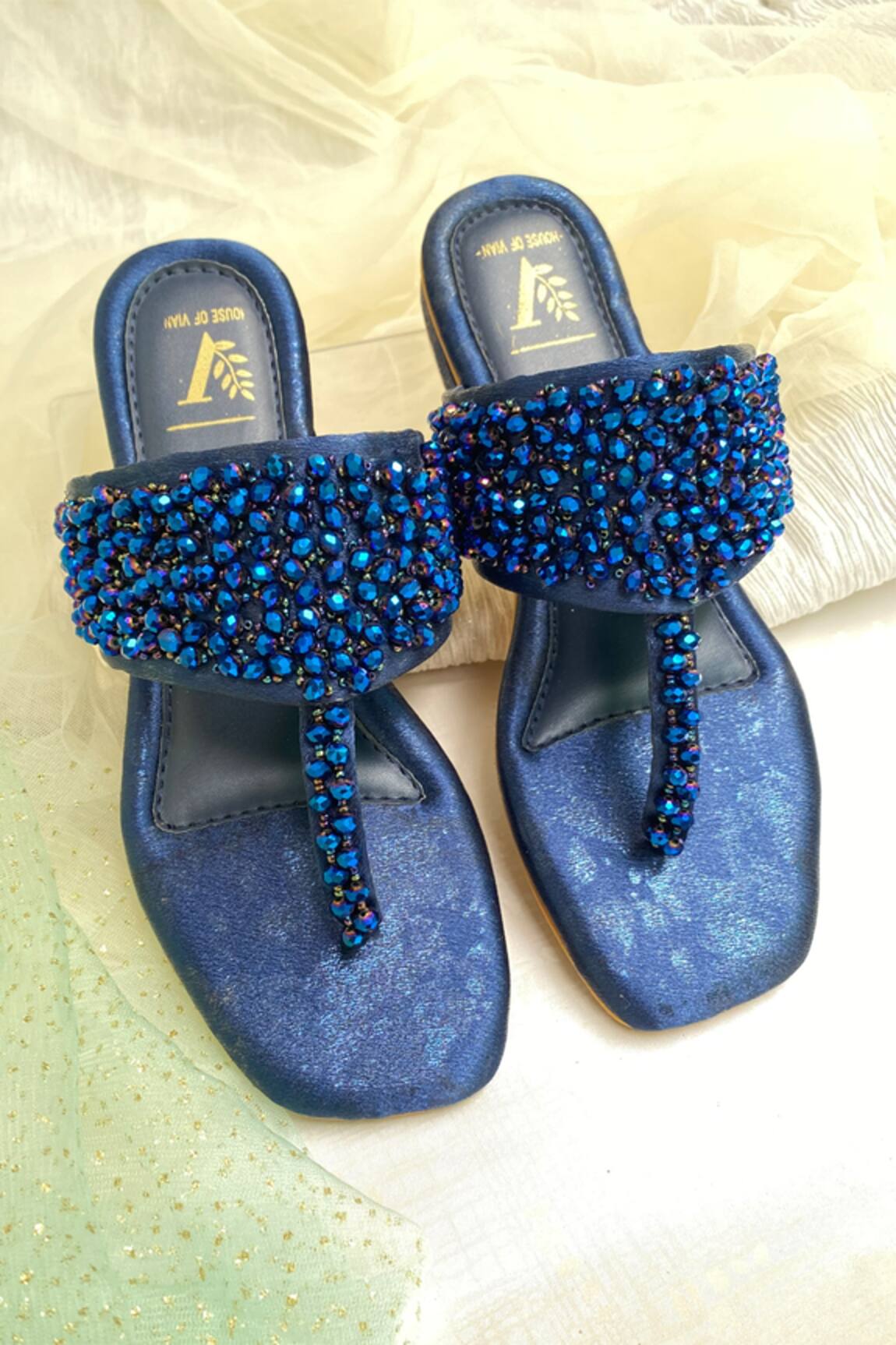 House Of Vian Kyra Bead Embroidered T-Strap Flats