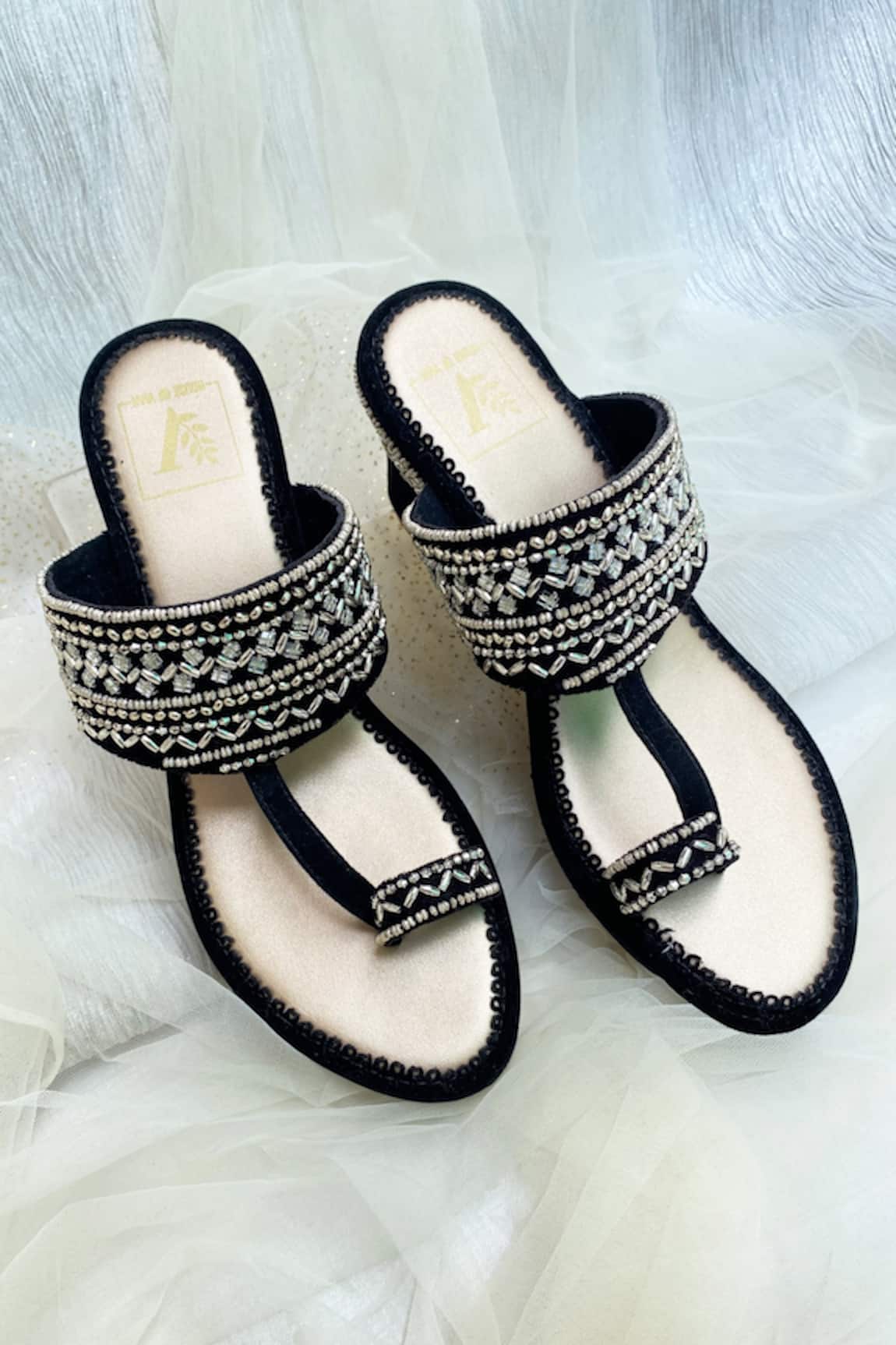 House Of Vian Saanjh Bead Embroidered Kolhapuri Wedges 