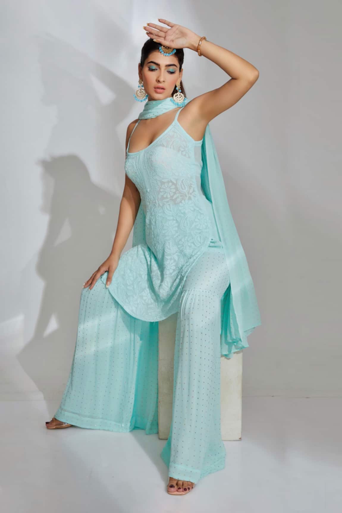 LABEL AISHWARYRIKA Arctic Chikankari Kurta Gharara Set