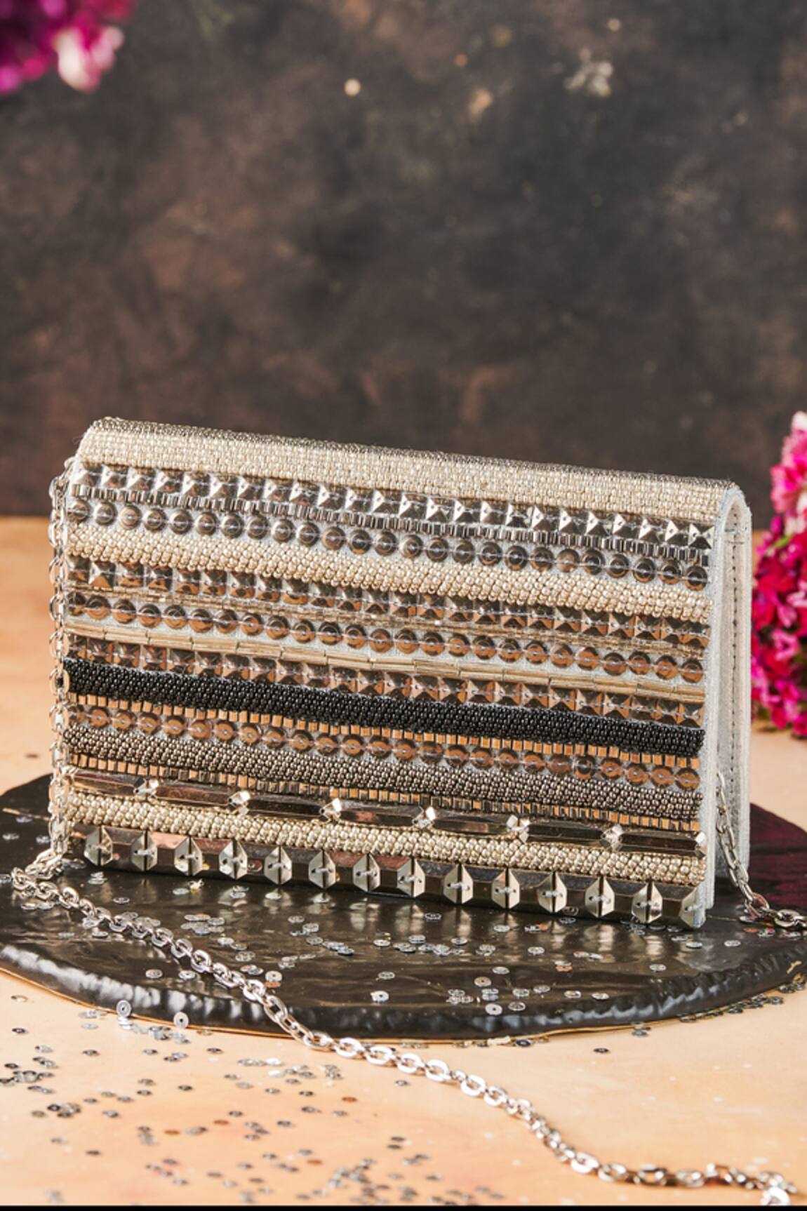 The Purple Sack Sequcee Embellished Clutch With Sling
