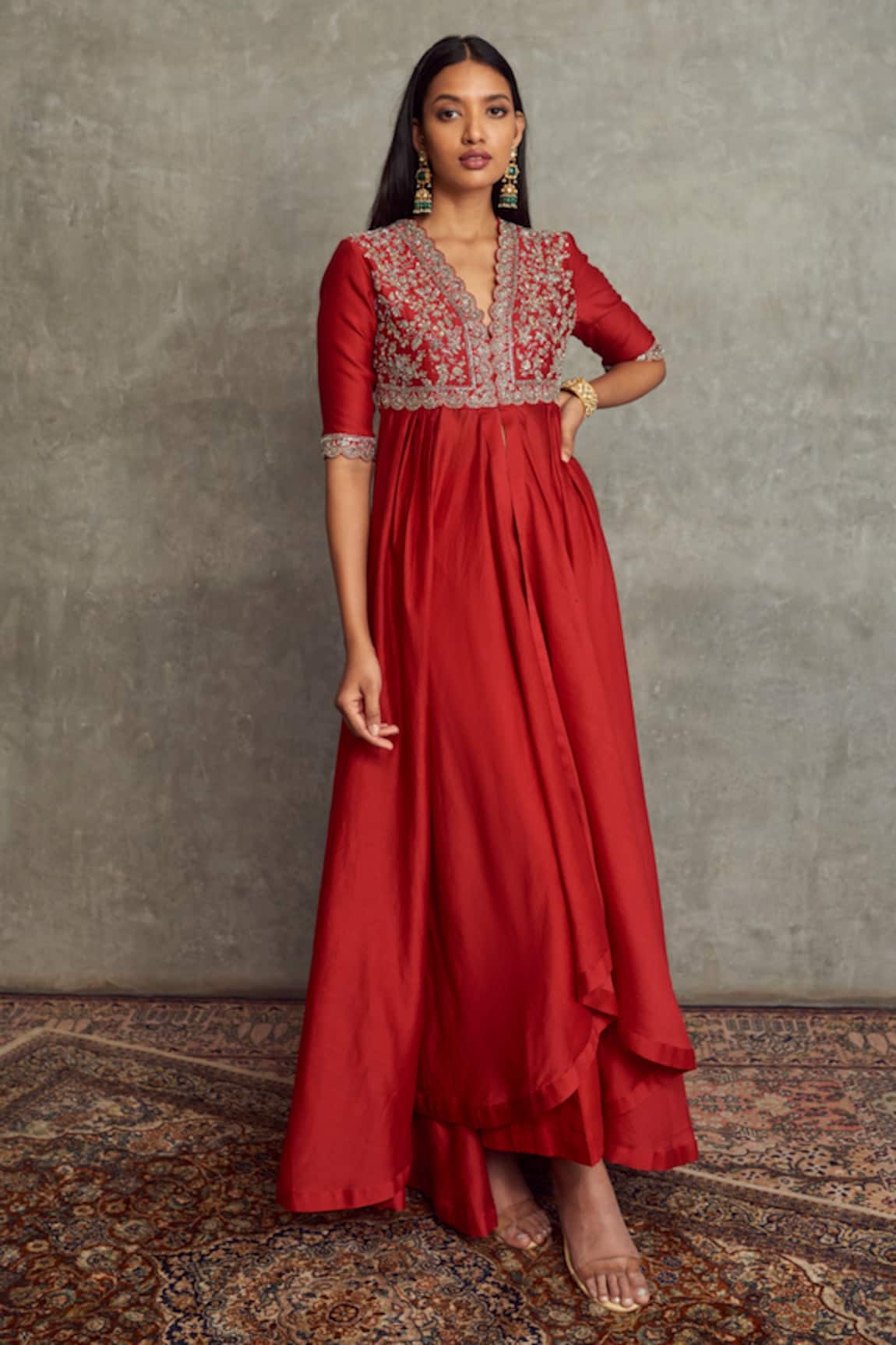 JAYANTI REDDY Chanderi Silk Anarkali & Palazzo Set 