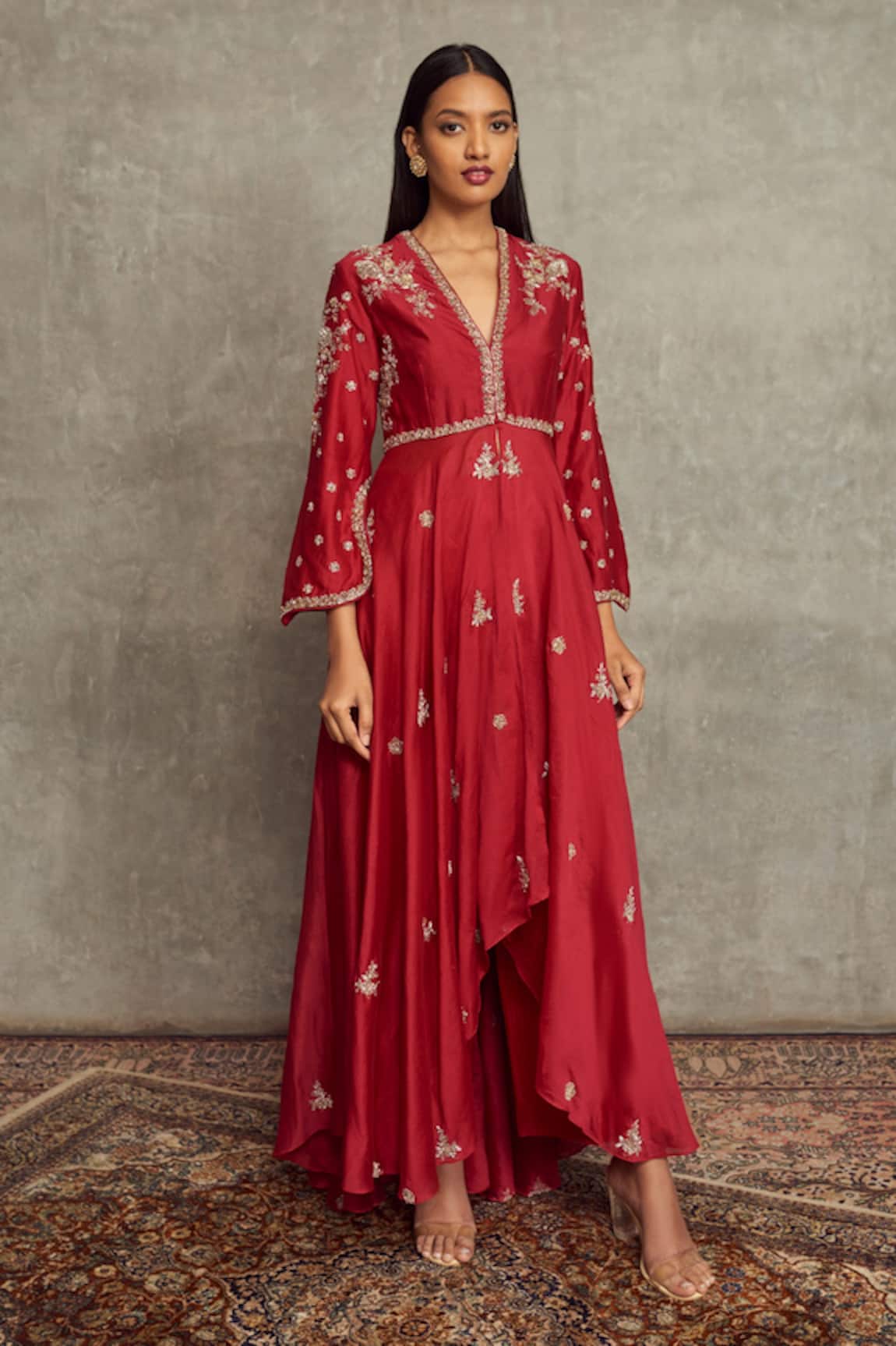 JAYANTI REDDY Chanderi Silk Anarkali & Palazzo Set 