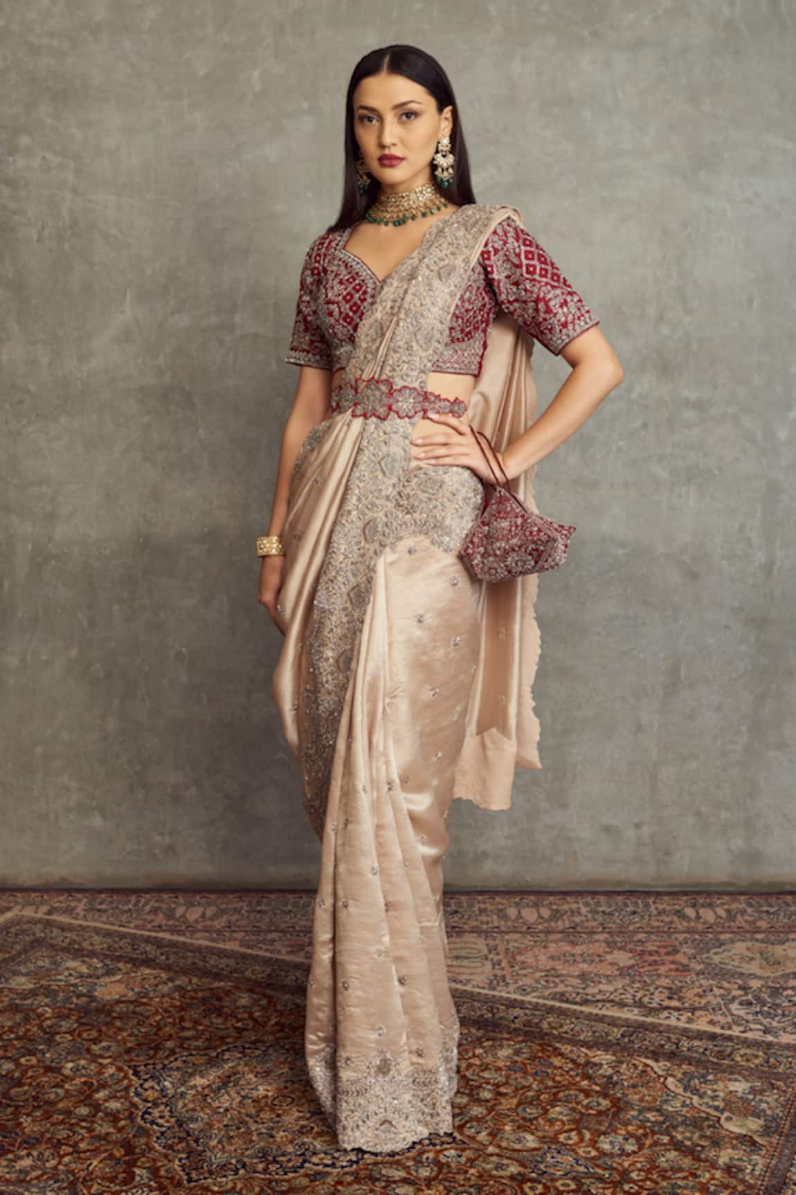 JAYANTI REDDY Silk Saree With Embroidered Blouse 