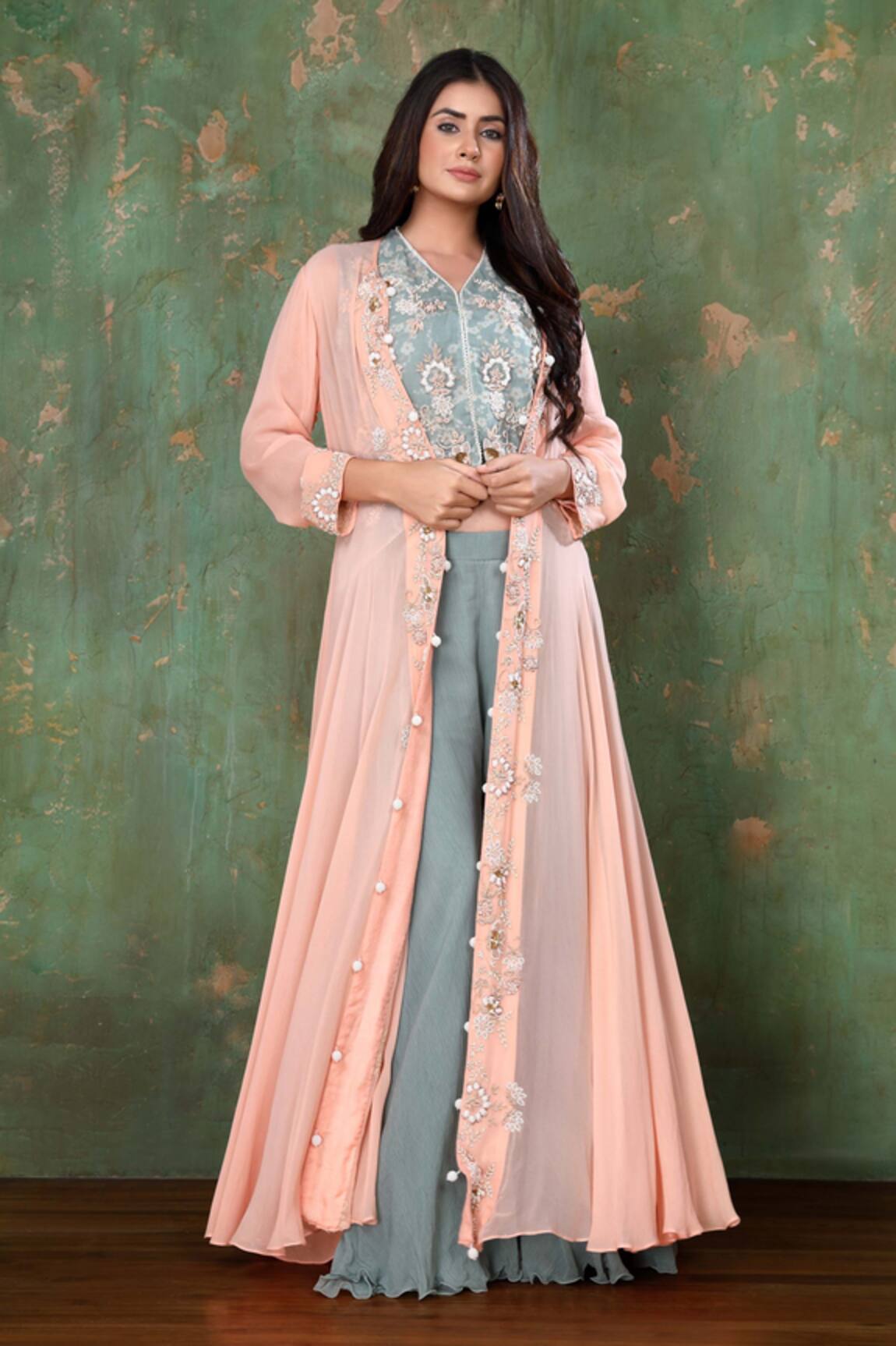 Preeti Jhawar Embroidered Jacket & Palazzo Set