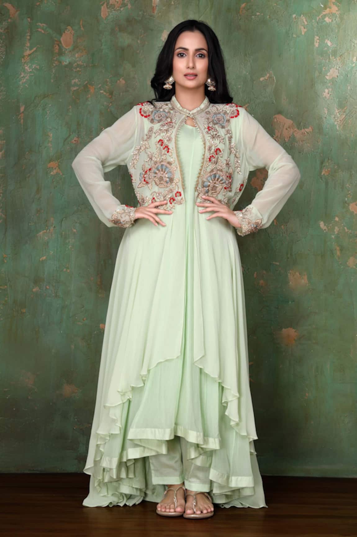 Preeti Jhawar Embroidered Jacket & Pant Set