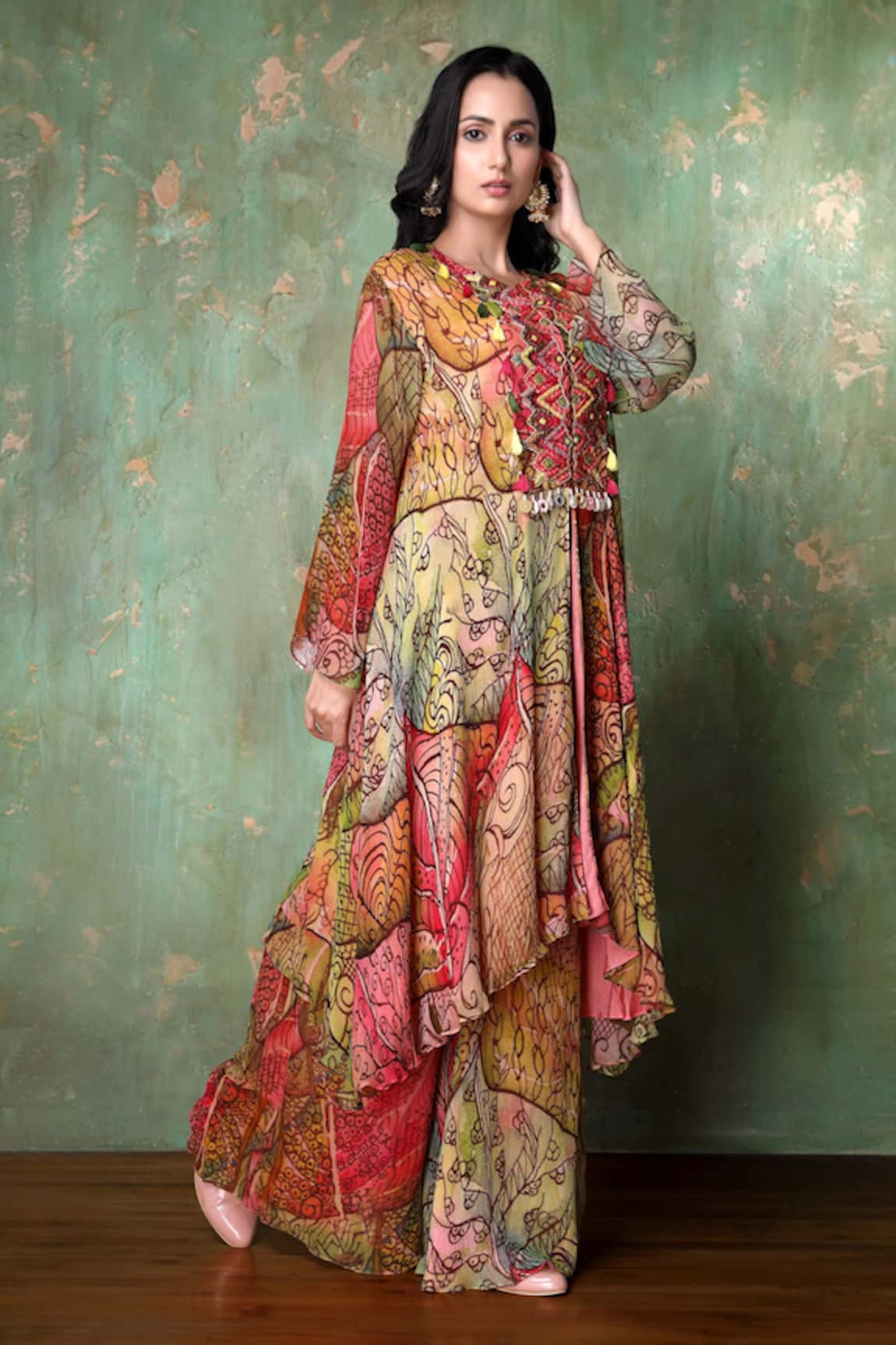Preeti Jhawar Floral Print Kurta & Sharara Set