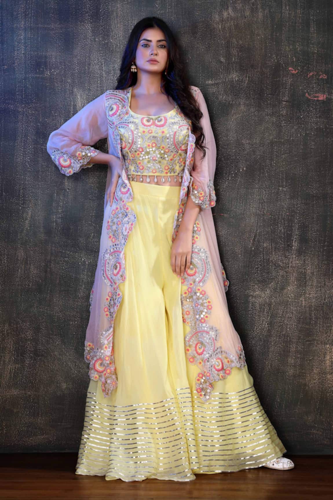 Preeti Jhawar Embroidered Jacket & Sharara Set 