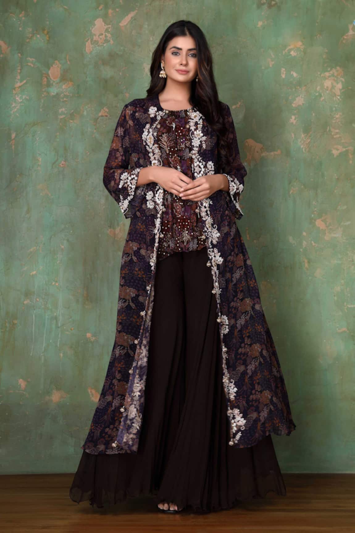 Preeti Jhawar Embroidered Jacket & Sharara Set