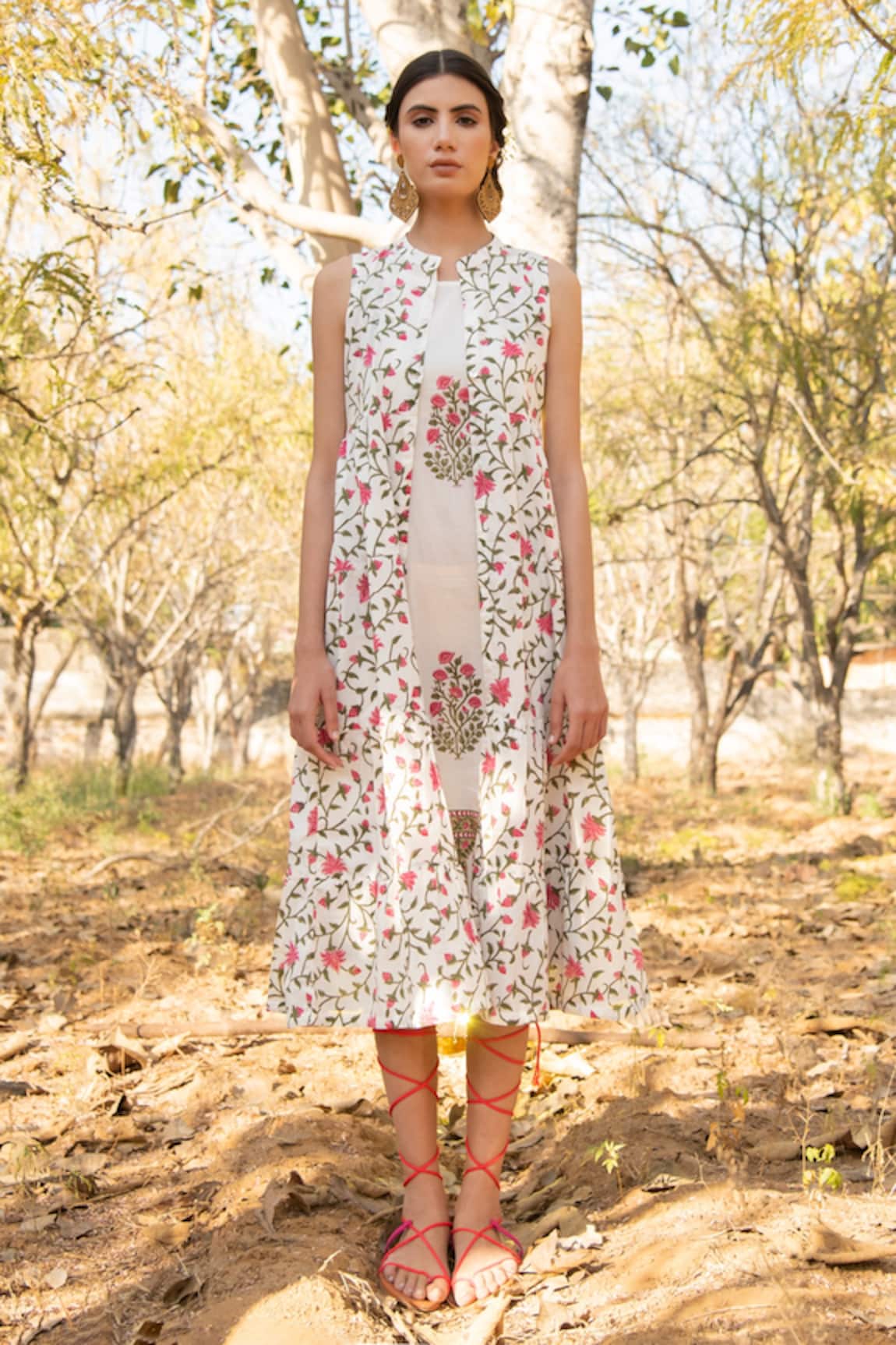 Marche Floral Print Dress With Cape