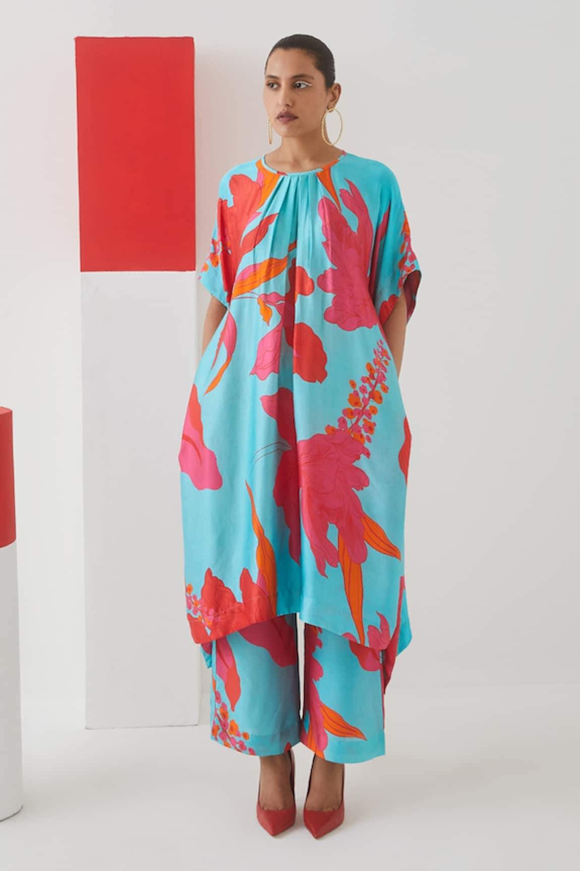 Studio Rigu Floral Print Kimono Kurta & Trousers Set