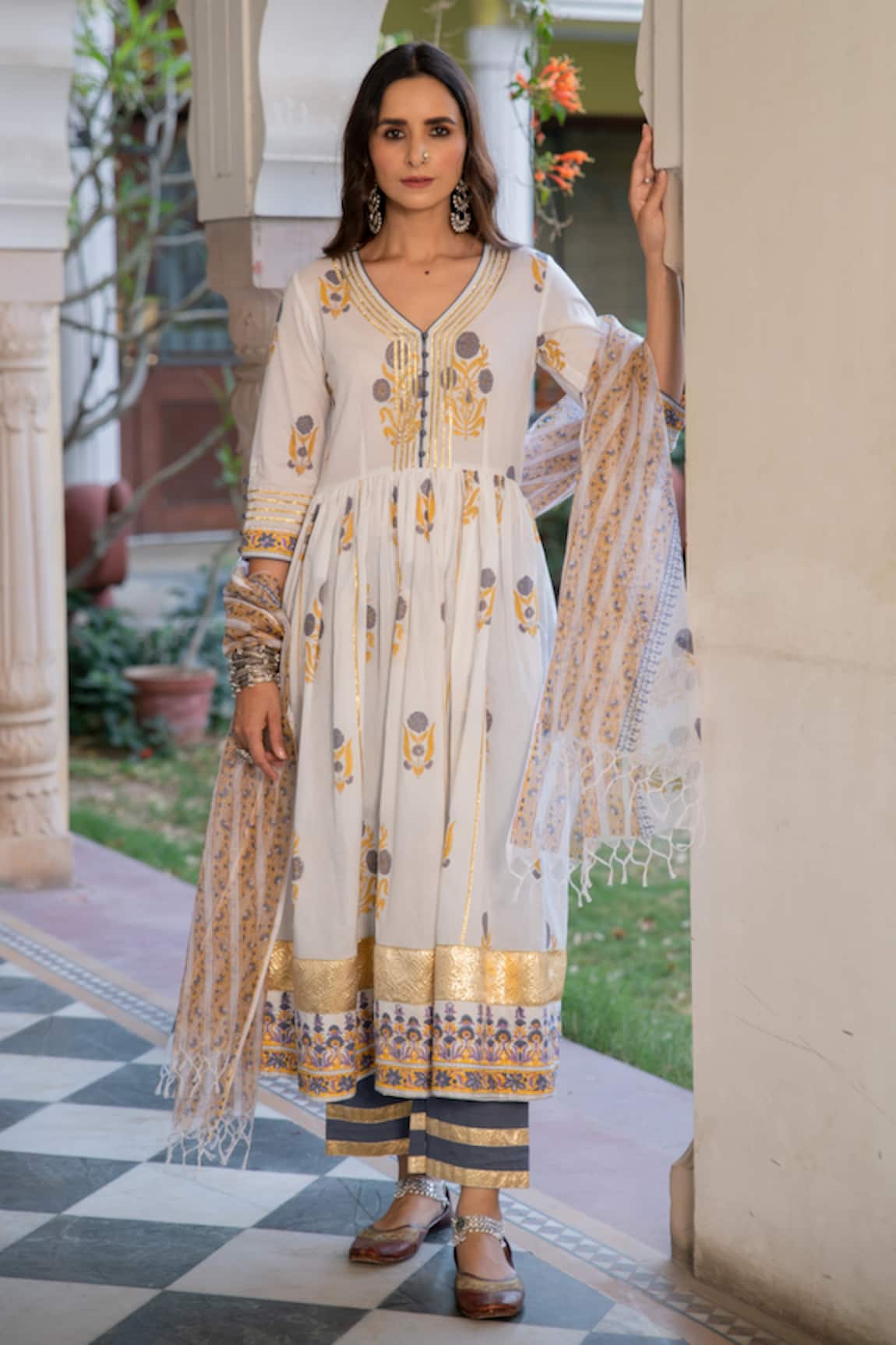 Maison Shefali Chaand Tahira Mughal Print Anarkali Set