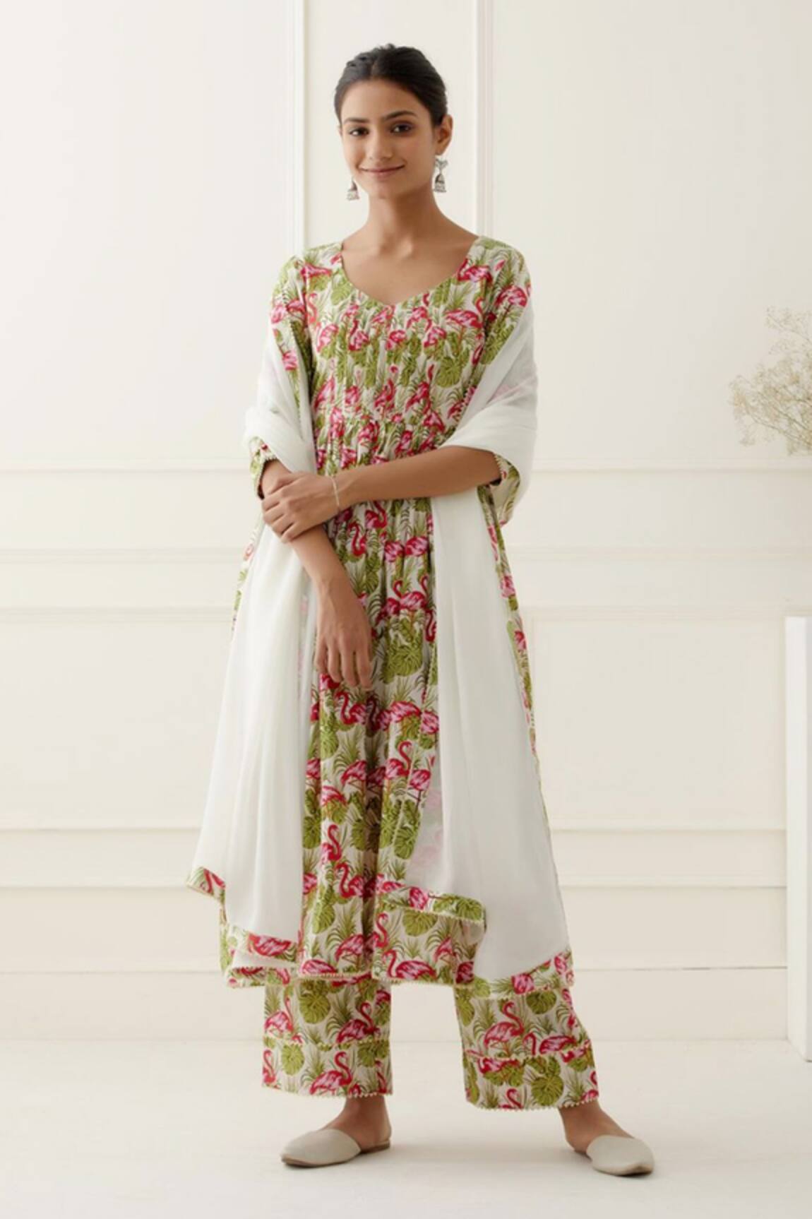 Musal Lake Flamingo Print Anarkali Set