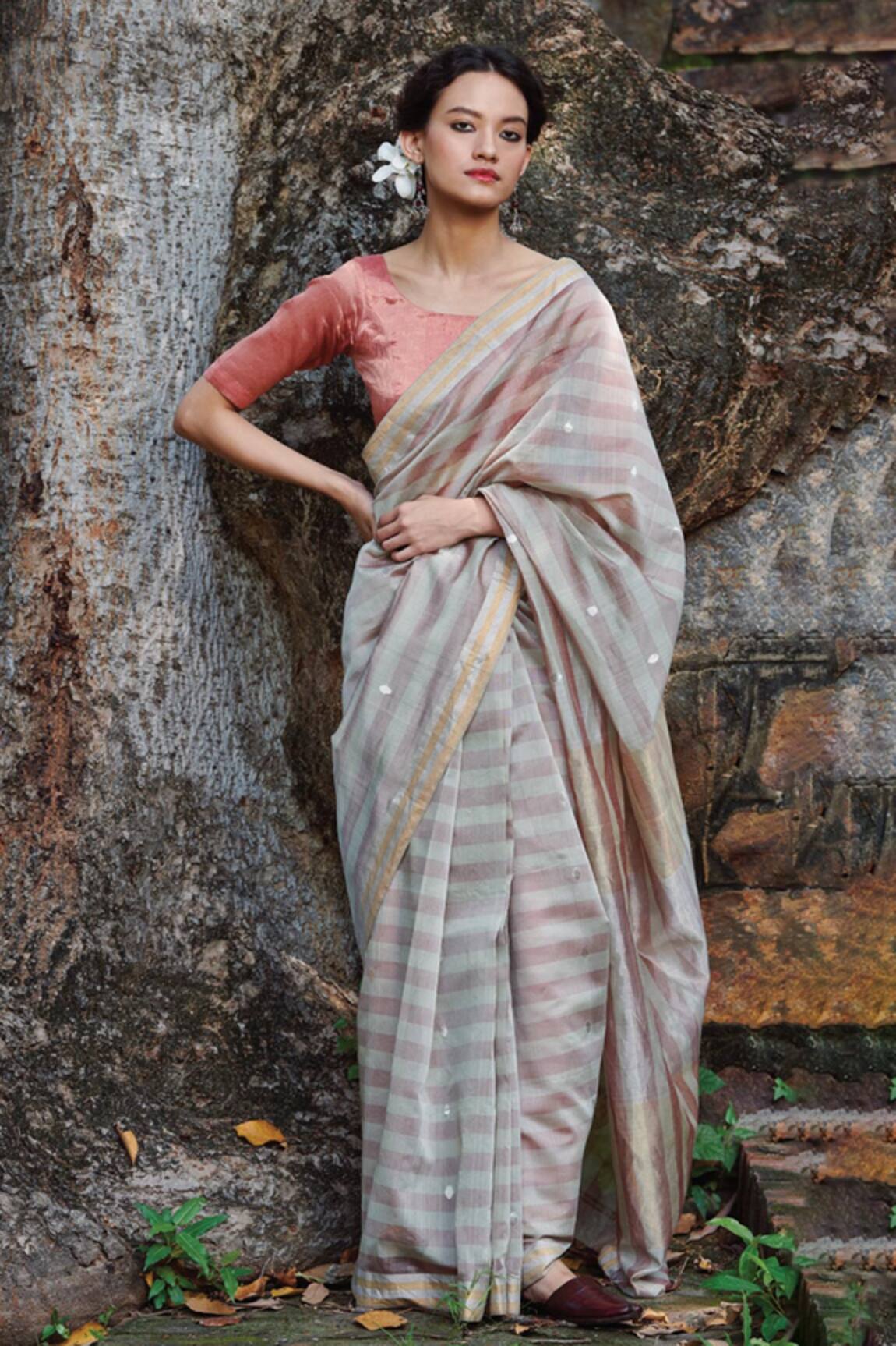 Dressfolk Shafafi Maheshwari Silk Striped Saree