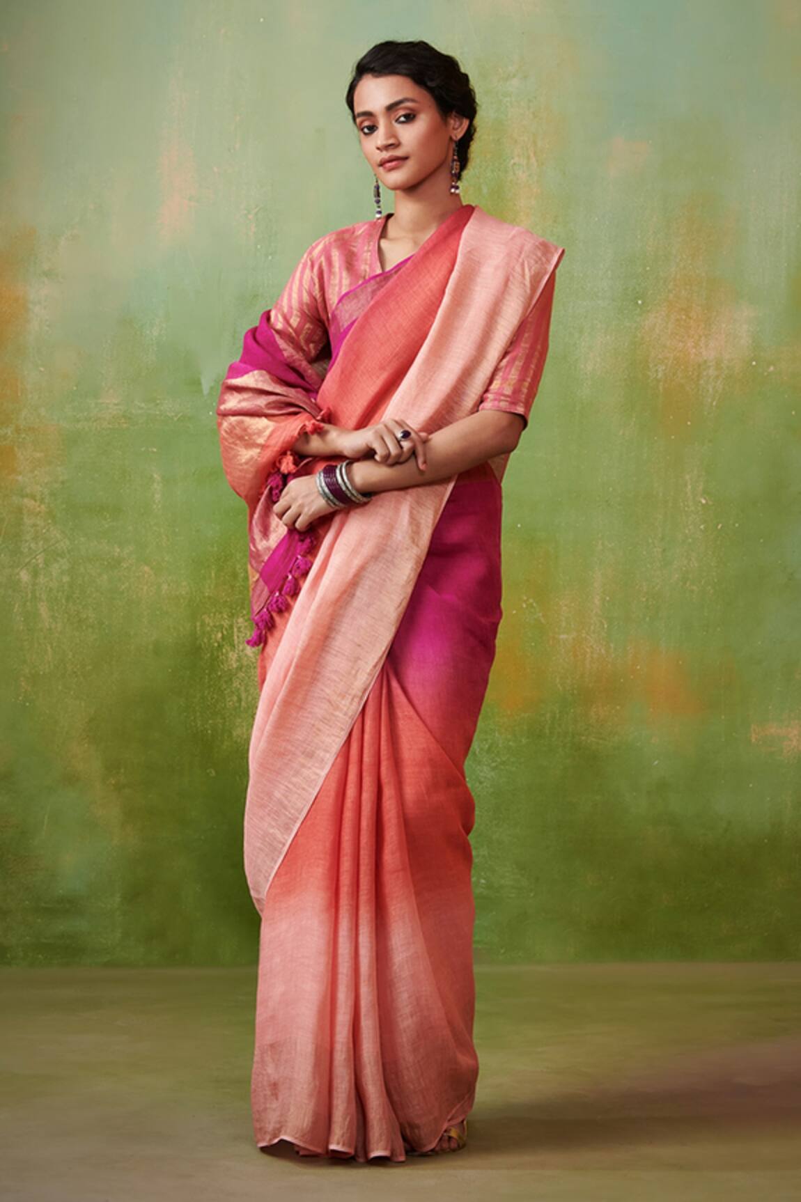 Dressfolk Chhavi Handloom Linen Ombre Saree