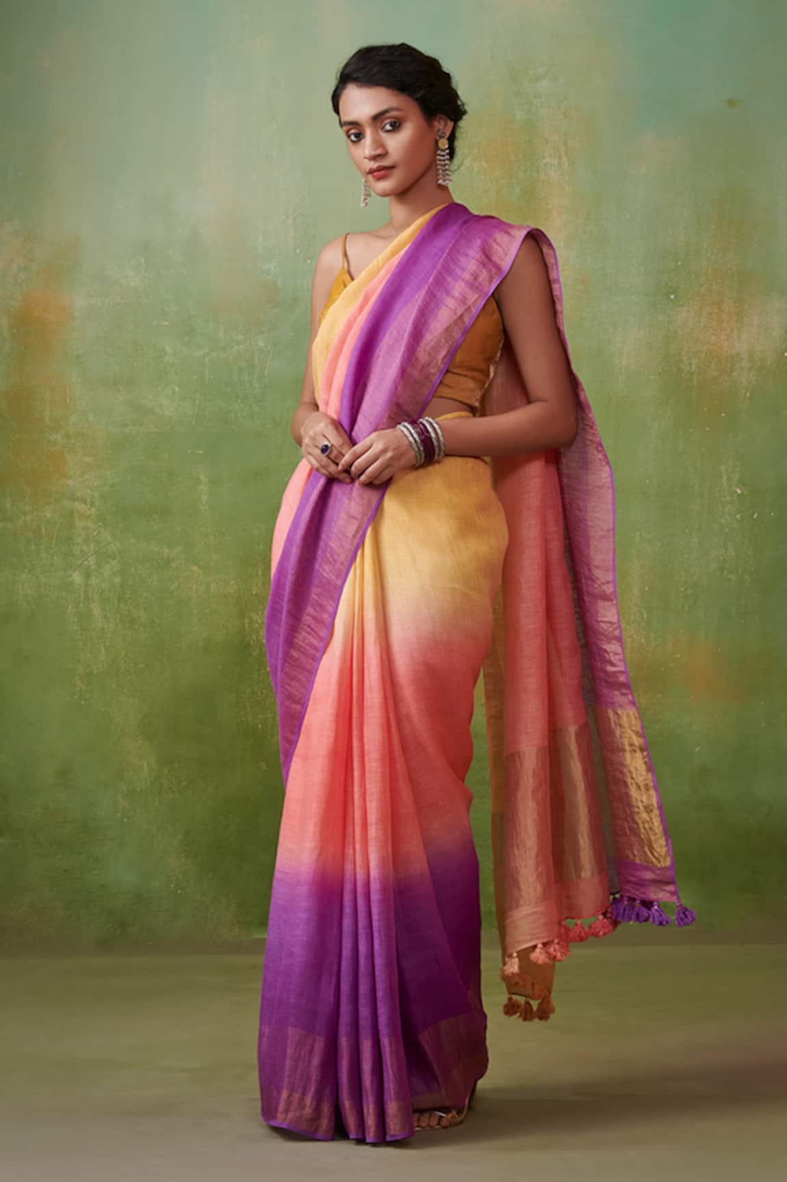 Dressfolk Paakhi Handloom Linen Ombre Saree