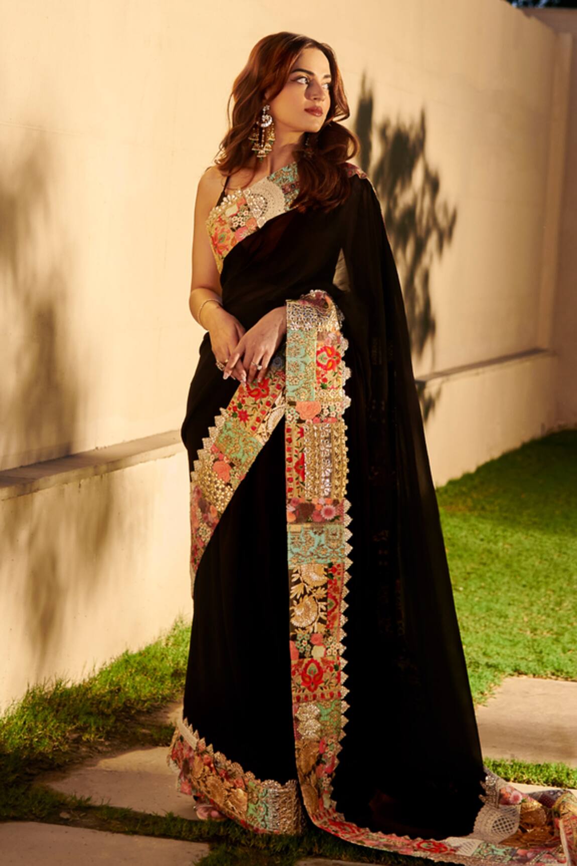Varun Bahl Patchwork Border Saree With Bralette 