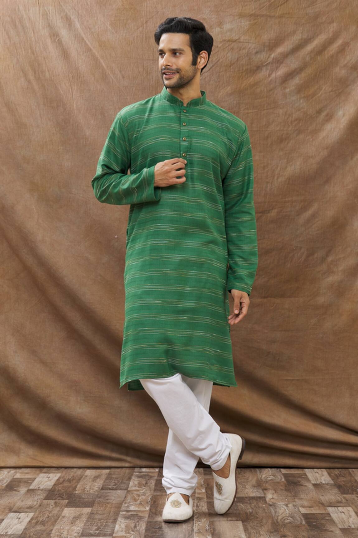 Aham-Vayam Stripe Embroidered Kurta Set
