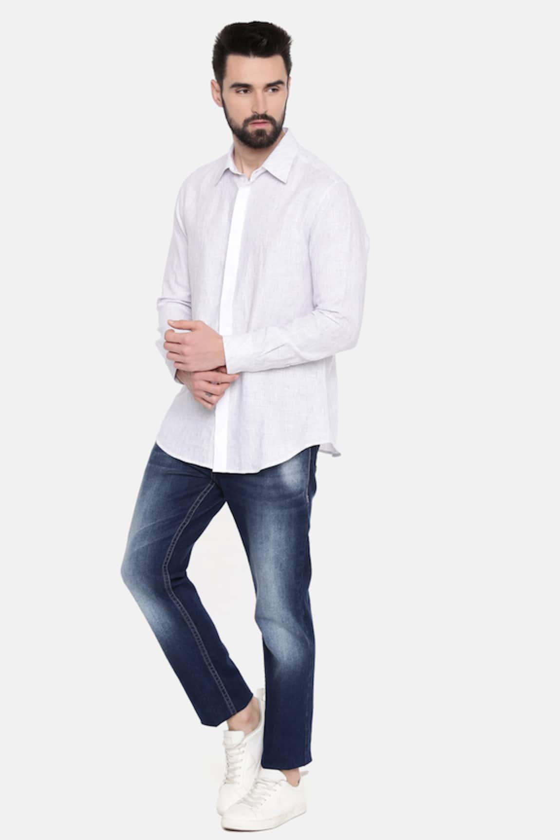 Mayank Modi - Men Linen Stripe Pattern Shirt