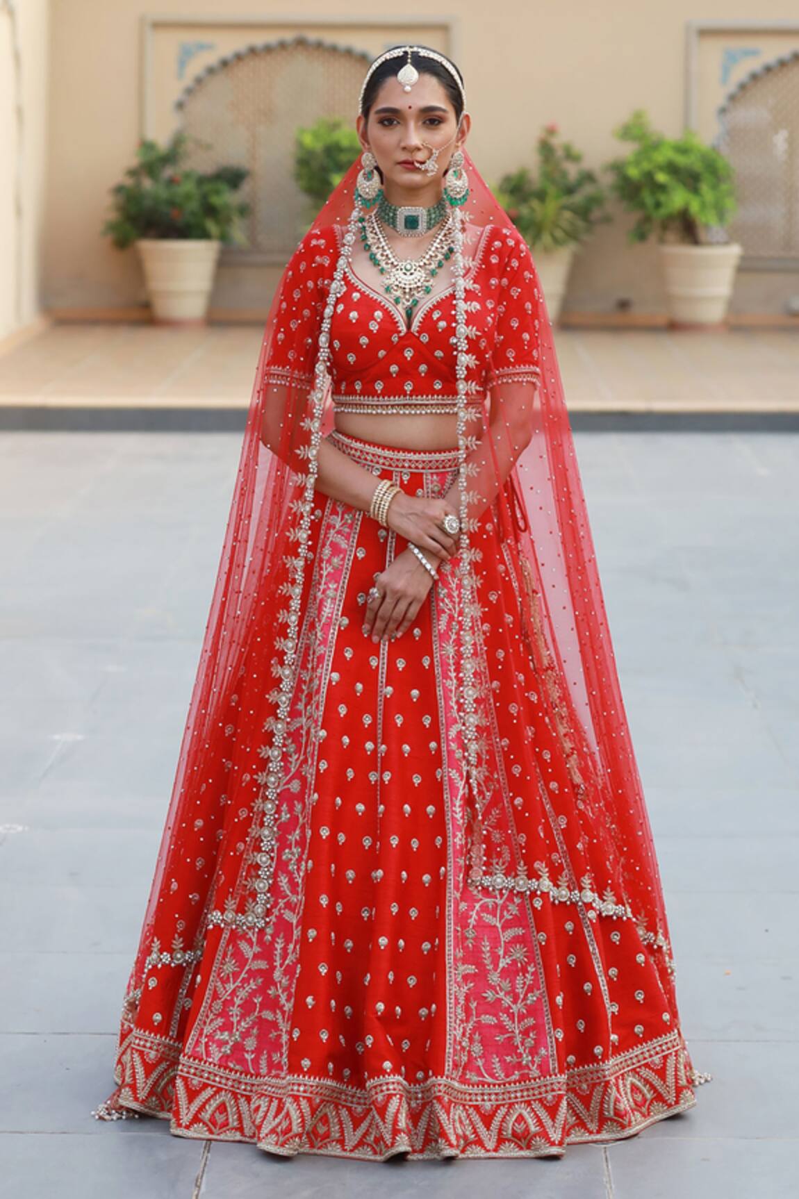 Amrin Khan Raw Silk Embroidered Bridal Lehenga Set