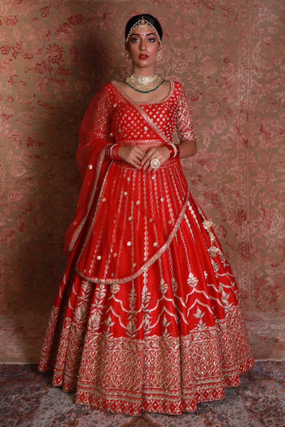 Amrin Khan Raw Silk Embroidered Bridal Lehenga Set 