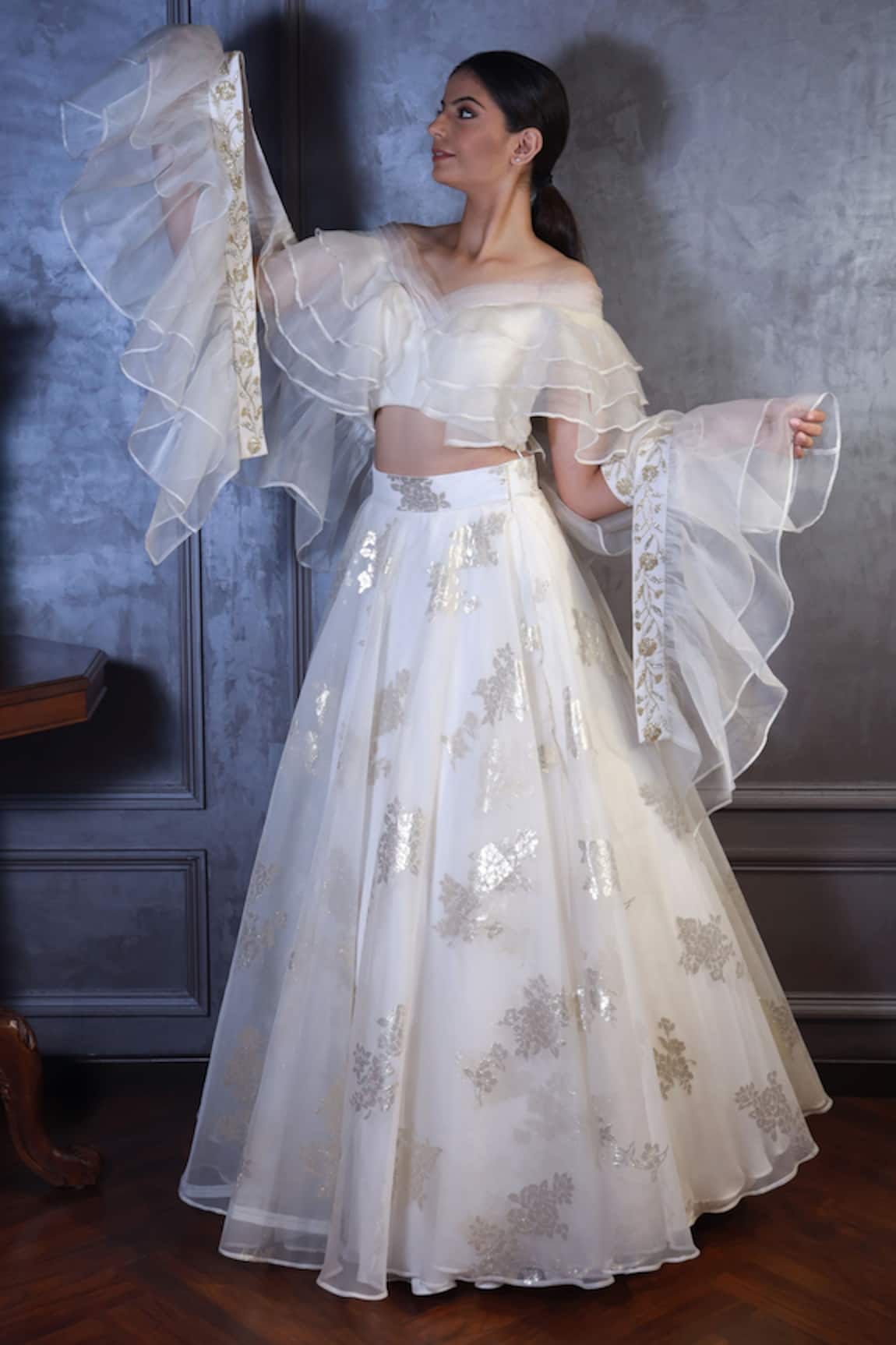 AMRIN KHAN Organza Foil Print Skirt Set 