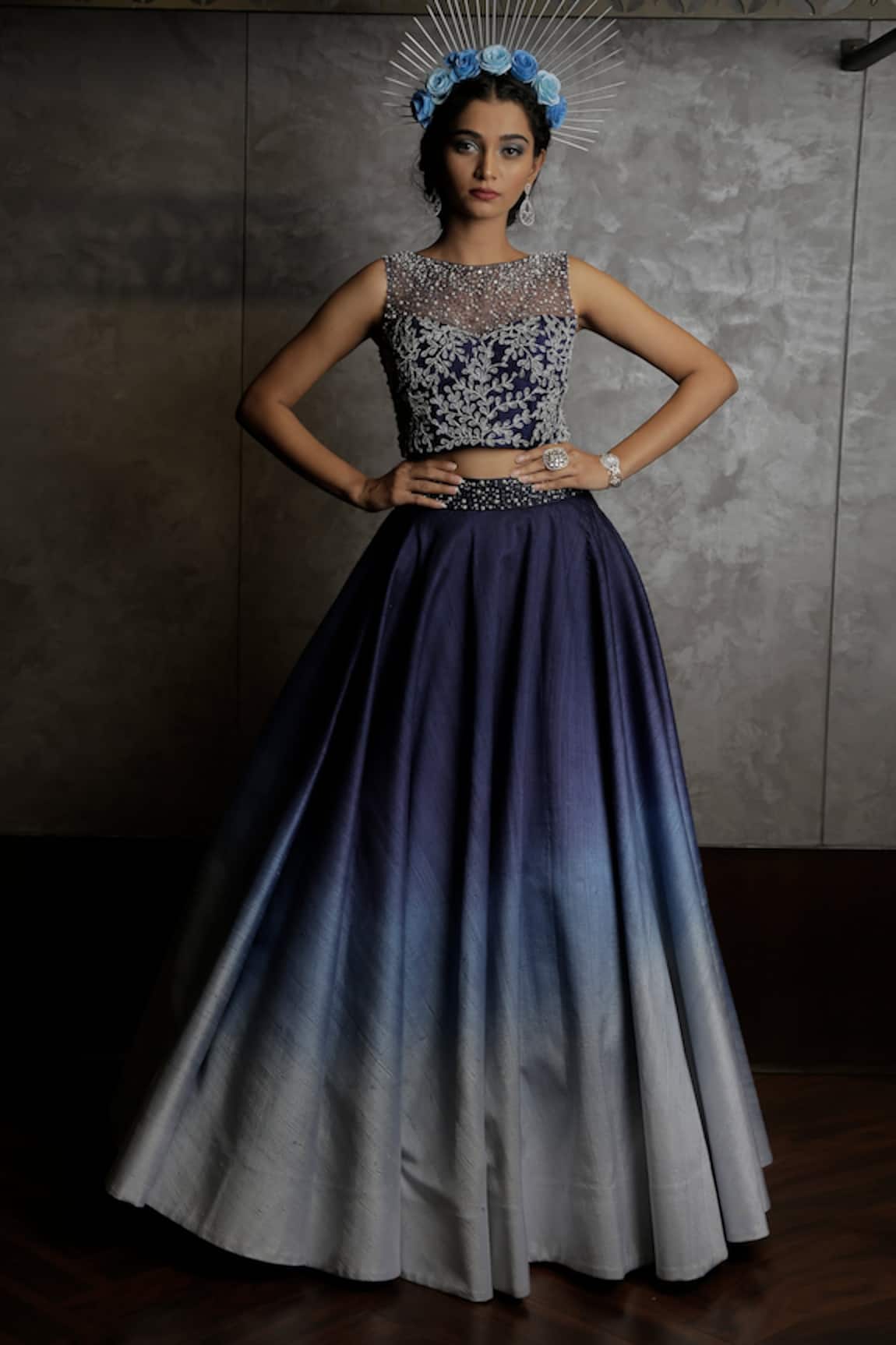 Amrin Khan Raw Silk Ombre Lehenga & Blouse Set 